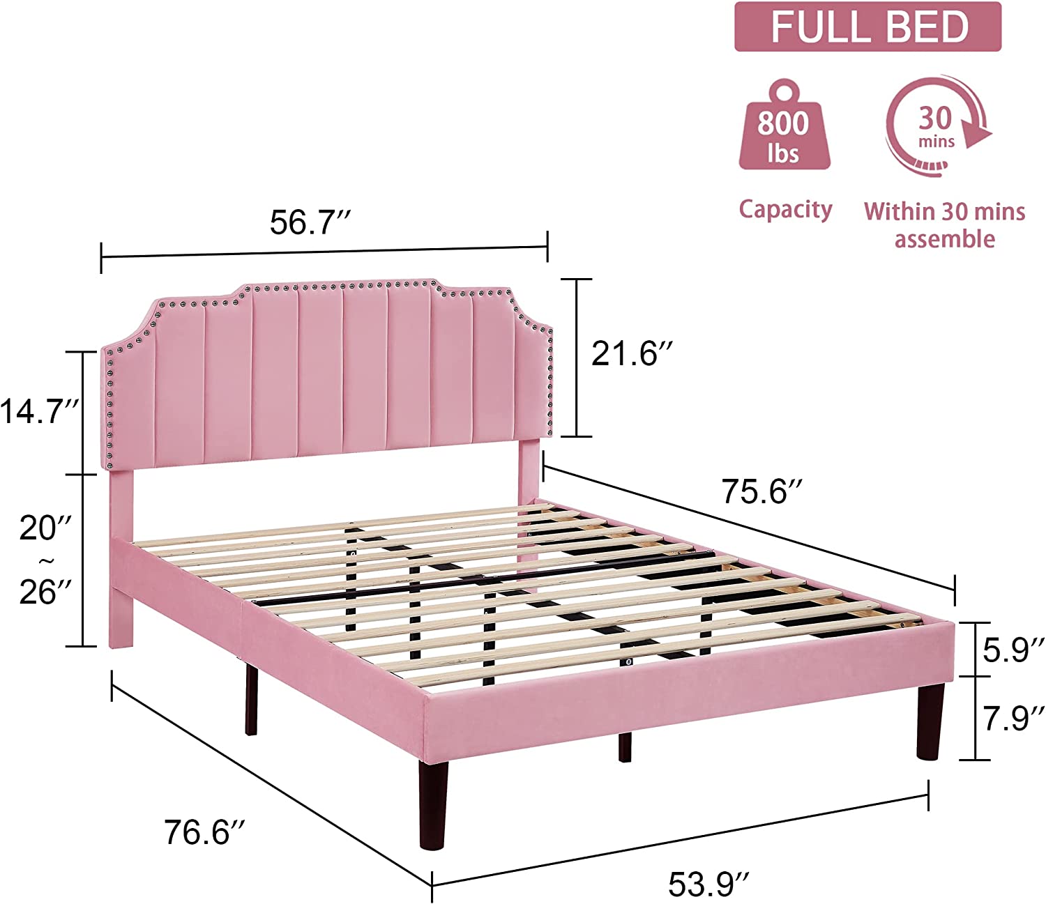 Upholstered Platform Bed Frame with Tufted Adjustable Headboard