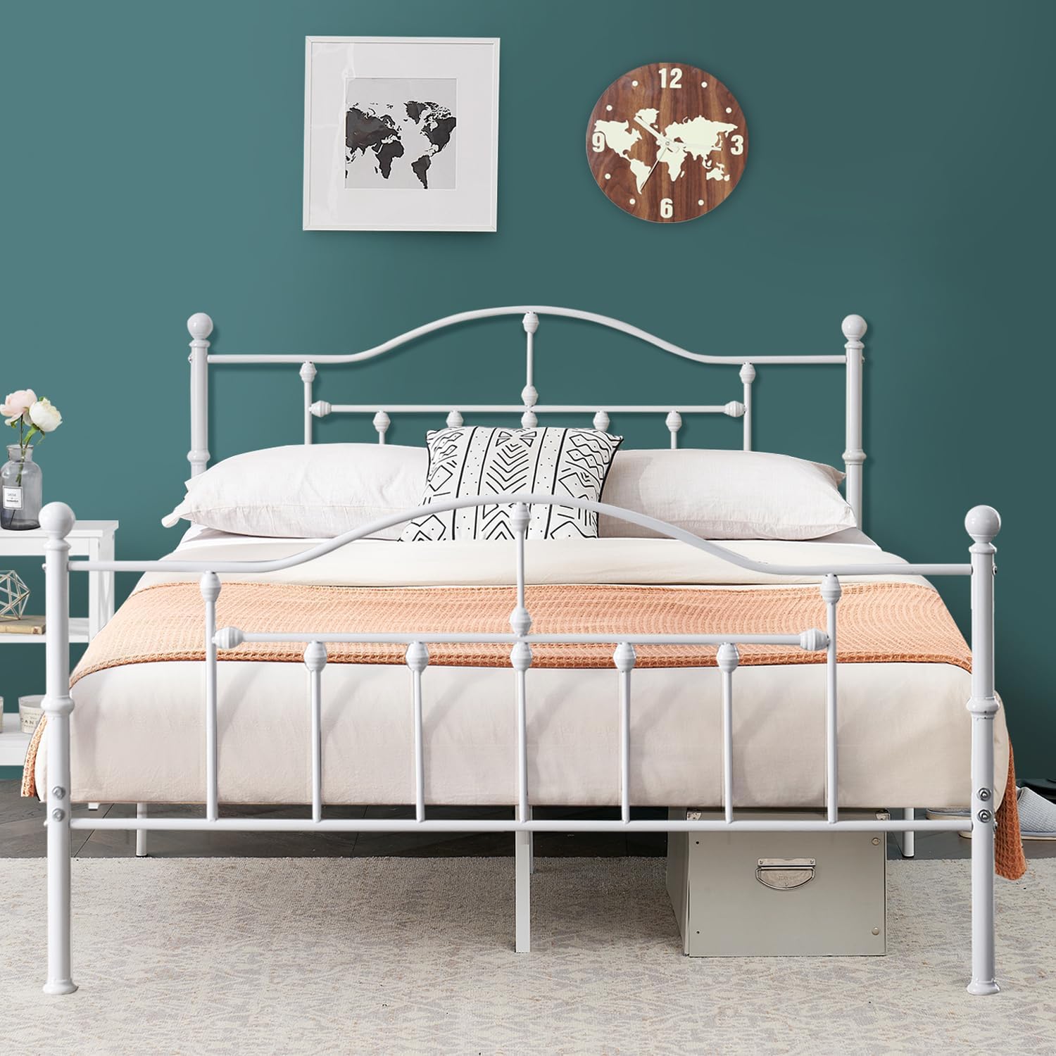 VECELO Classical Black Bed Frame Metal Platform Mattress Foundation with Headboard & Footboard - VECELO