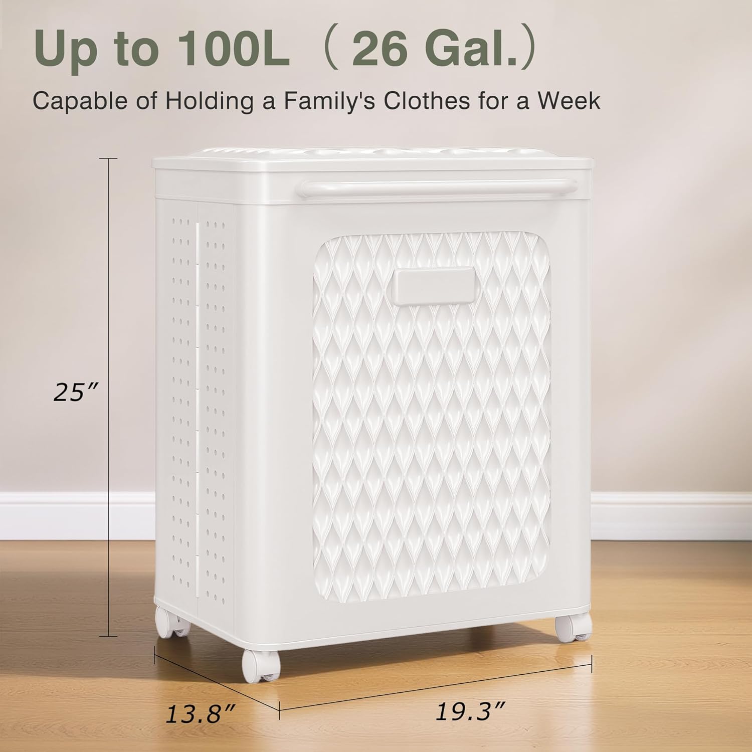 VECELO Rolling Laundry Hamper with Wheels and Lid