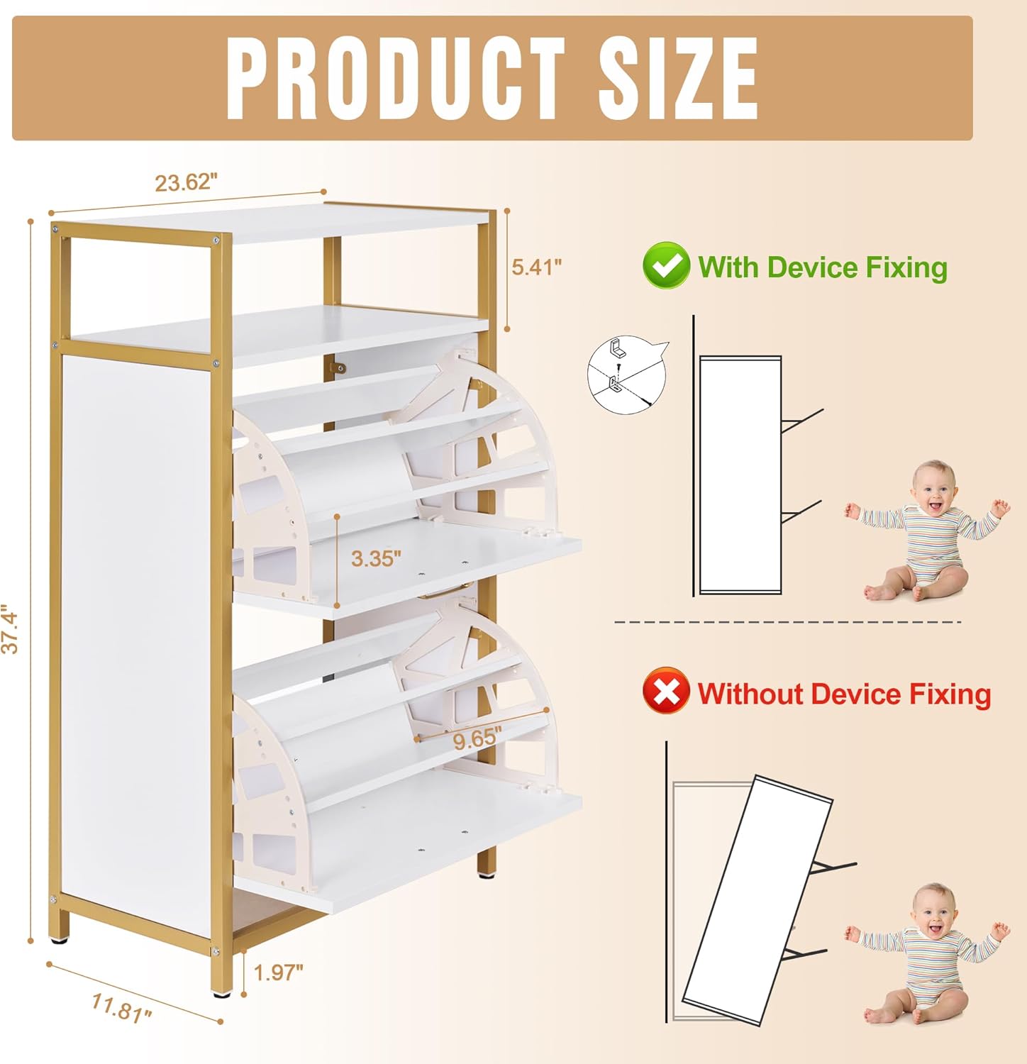 VECELO Shoe Storage Cabinet with 2 Flip Drawers