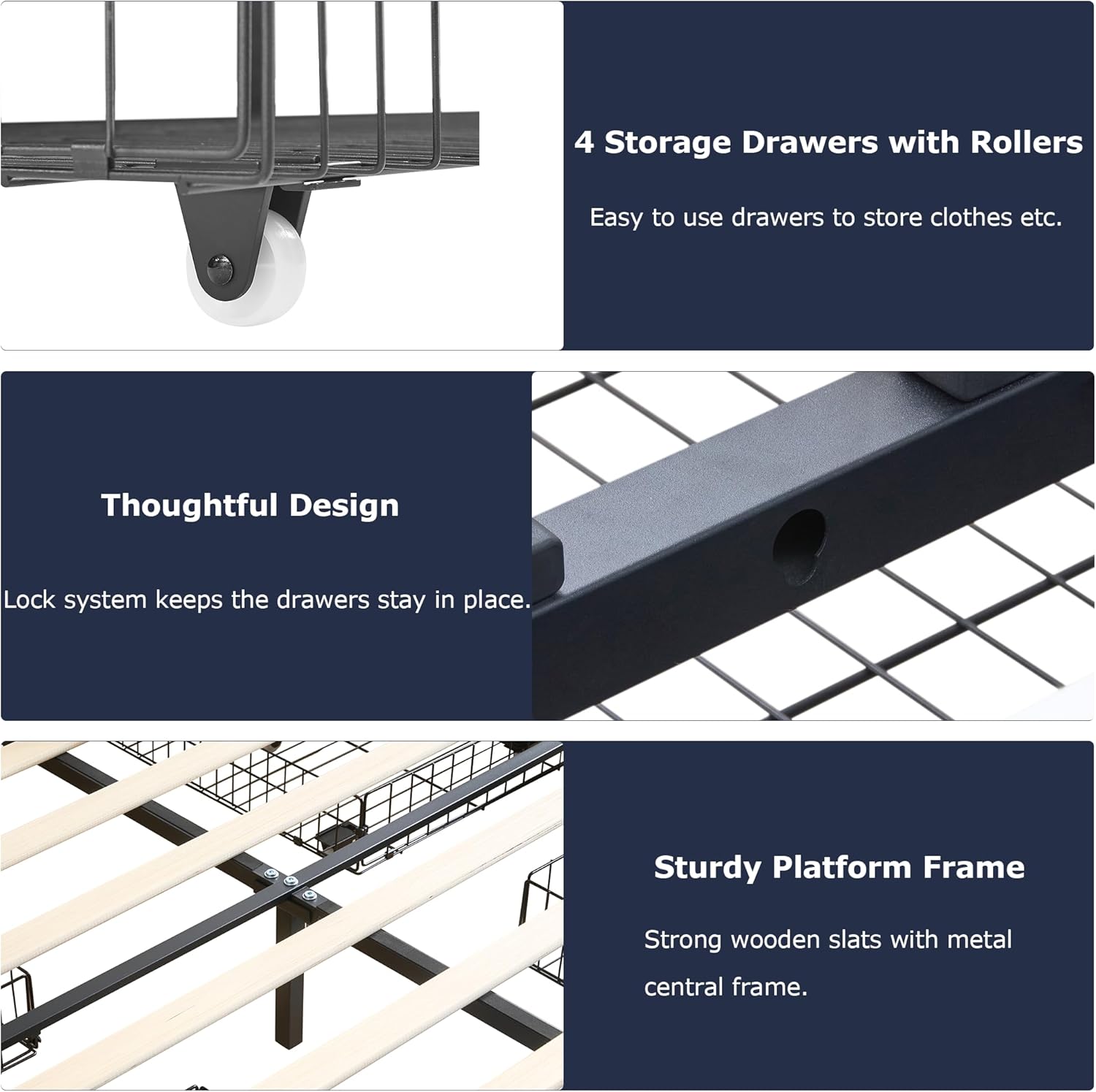 VECELO Upholstered Bed Frame with 4 Storage Drawers and Adjustable Velvet Headboard