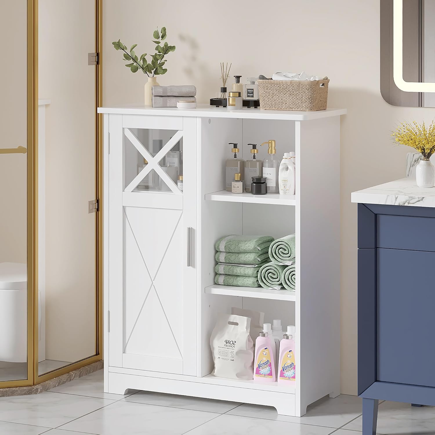 VECELO Bathroom Floor Storage Cabinet with 2 Adjustable Shelves