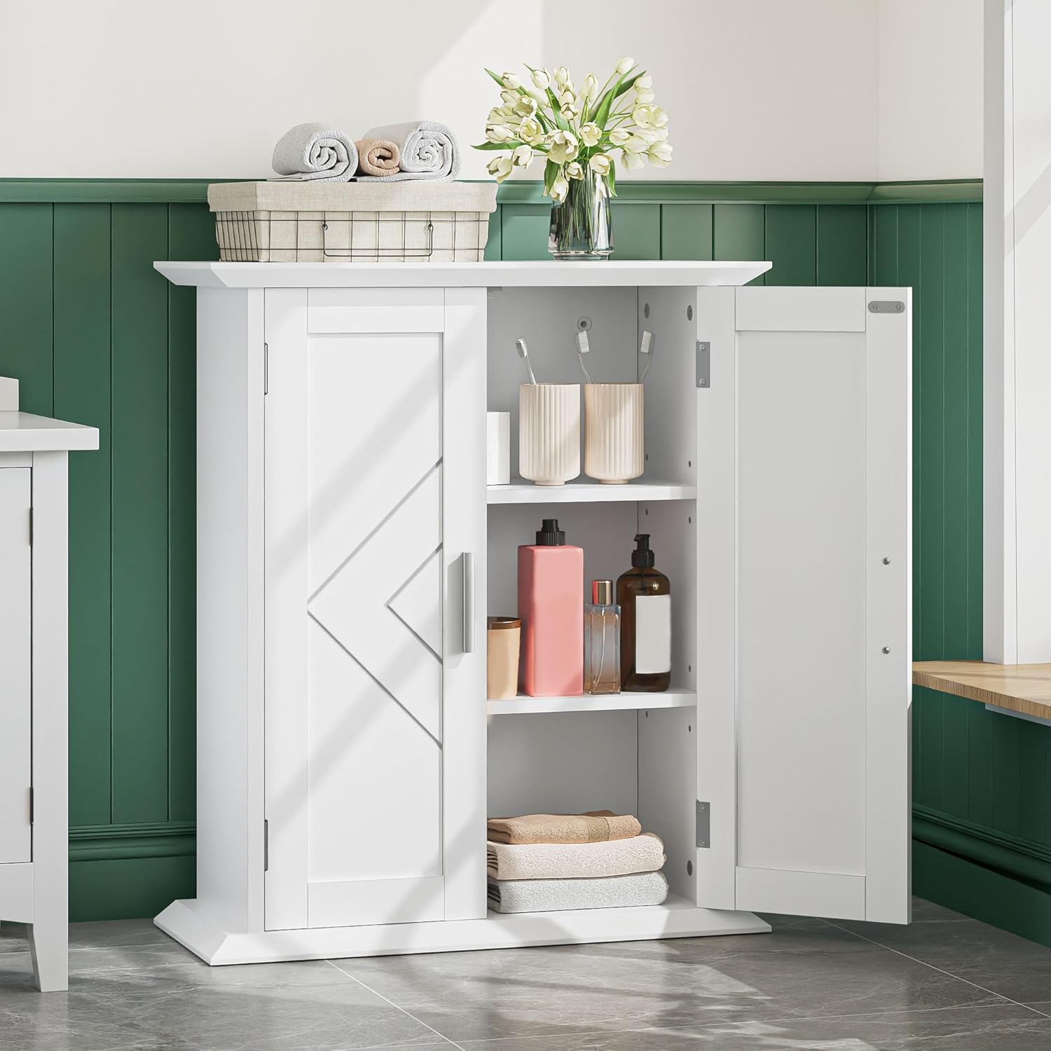VECELO Freestanding Bathroom Floor Storage Cabinet