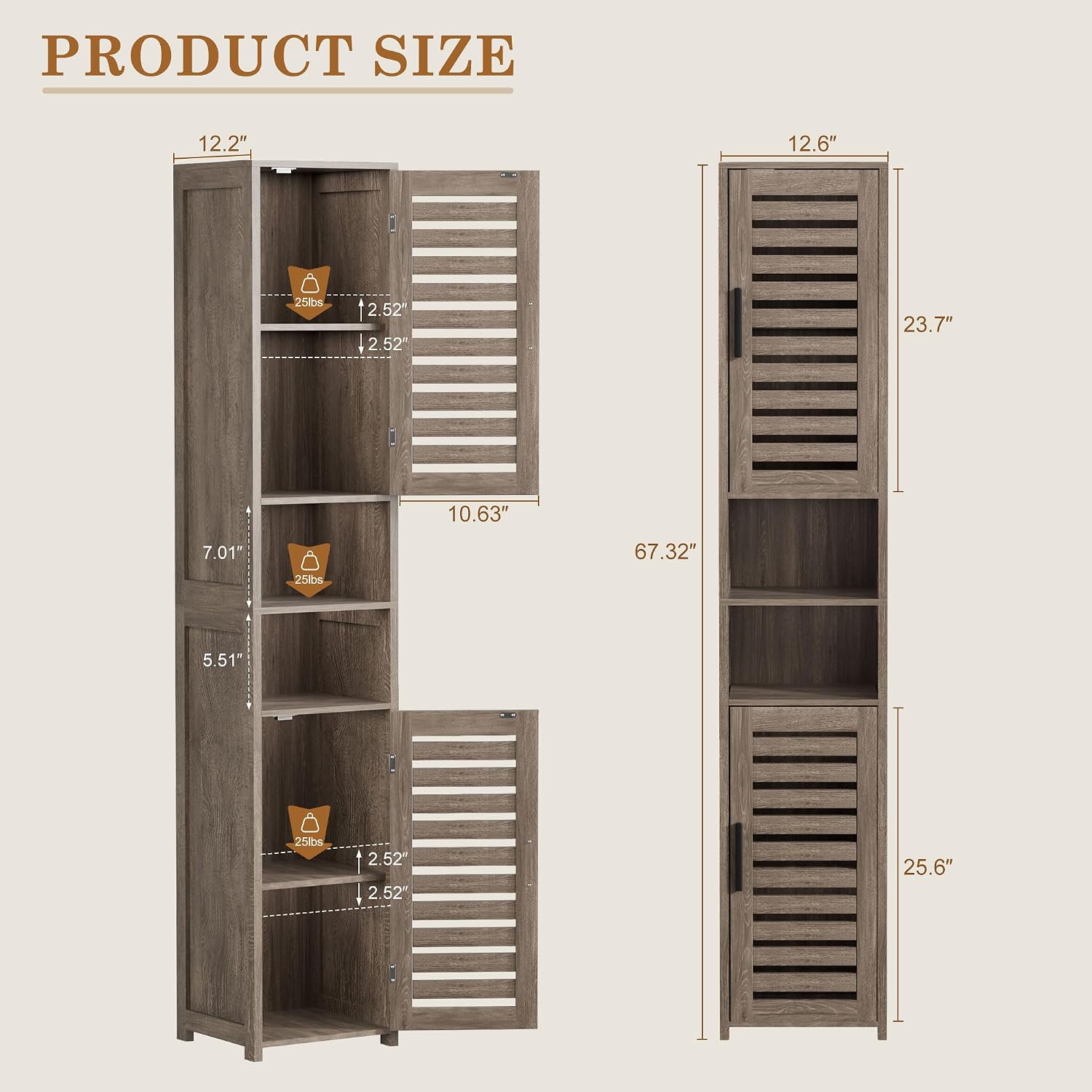 VECELO Tall Bathroom Cabinet with 2 Doors, 67" H Narrow Storage Unit with Adjustable Shelves
