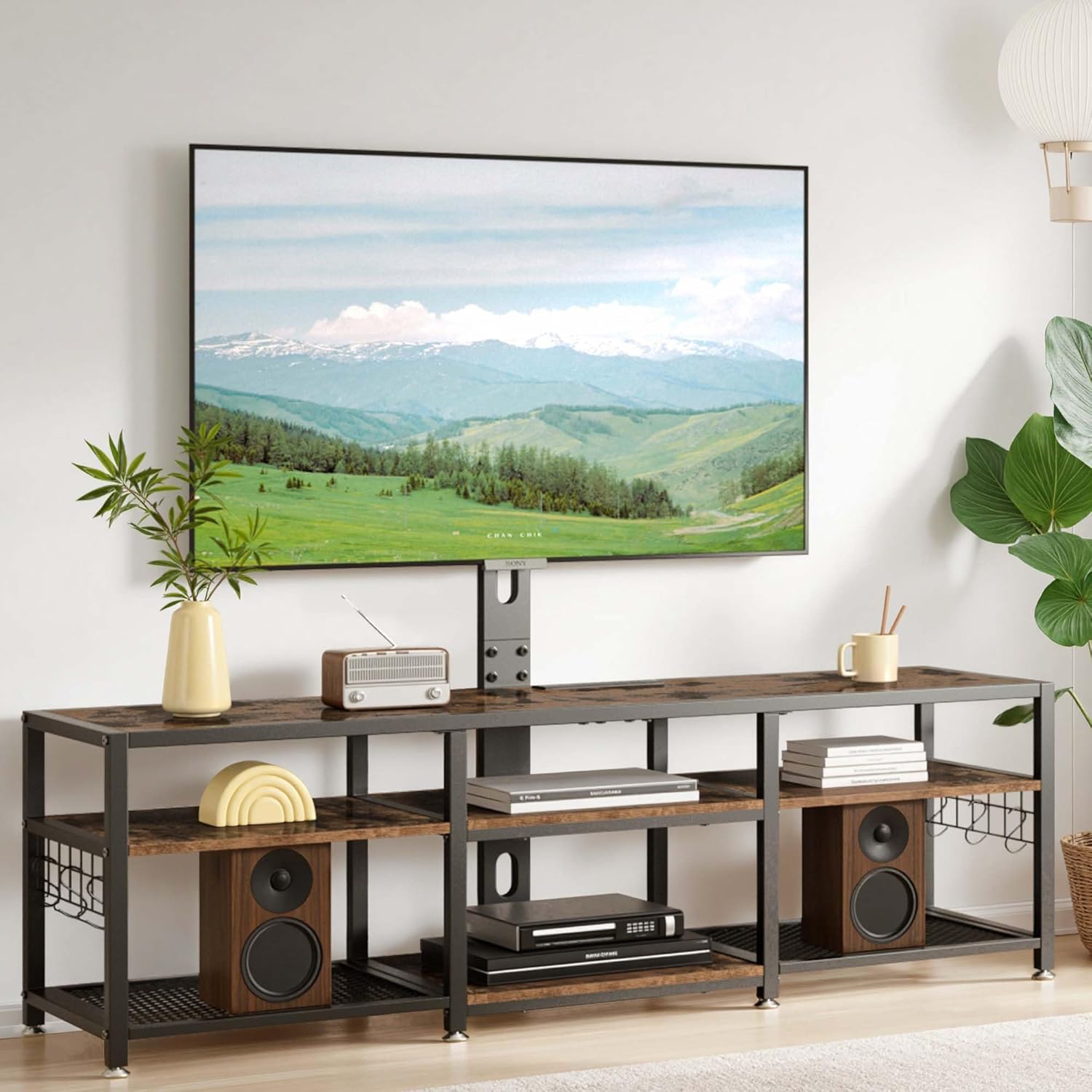 VECELO TV Stand with Mount and Power Outlets