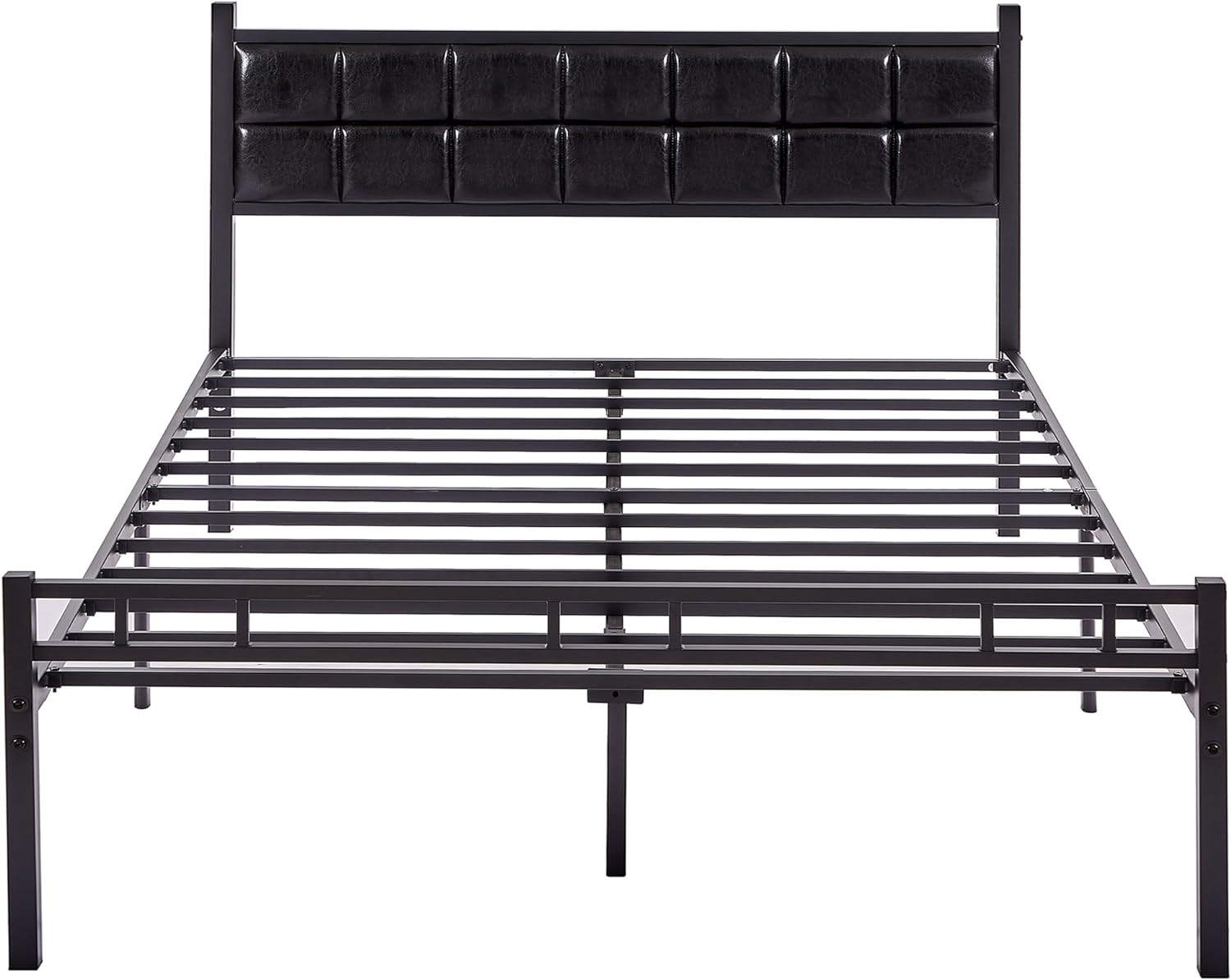 VECELO Bed Frame with PU Upholstered Headboard Metal Slats Support, No Box Spring Needed - VECELO
