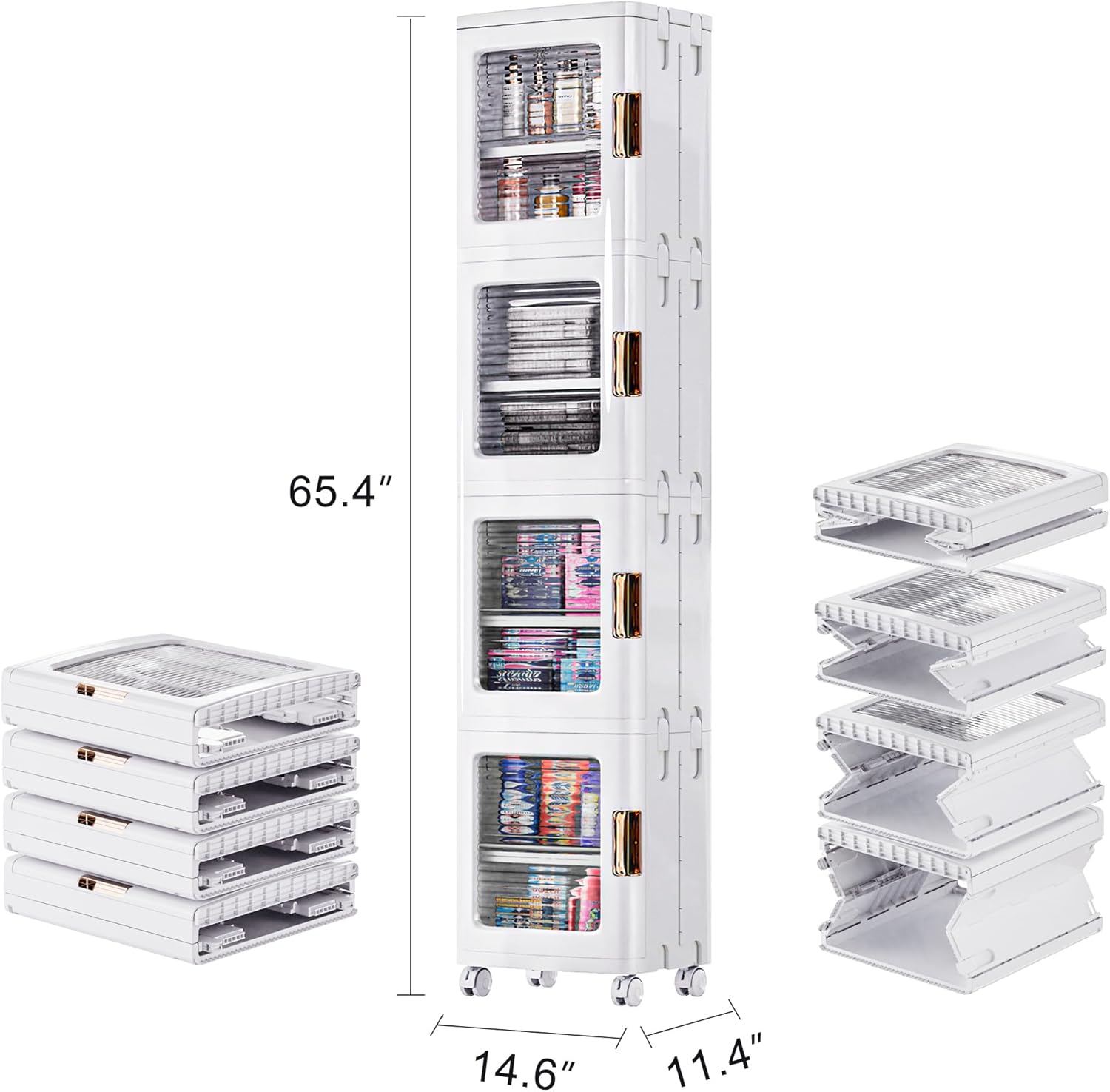VECELO 4-Tier Plastic Tall Narrow Storage Cabinet with Movable Wheels
