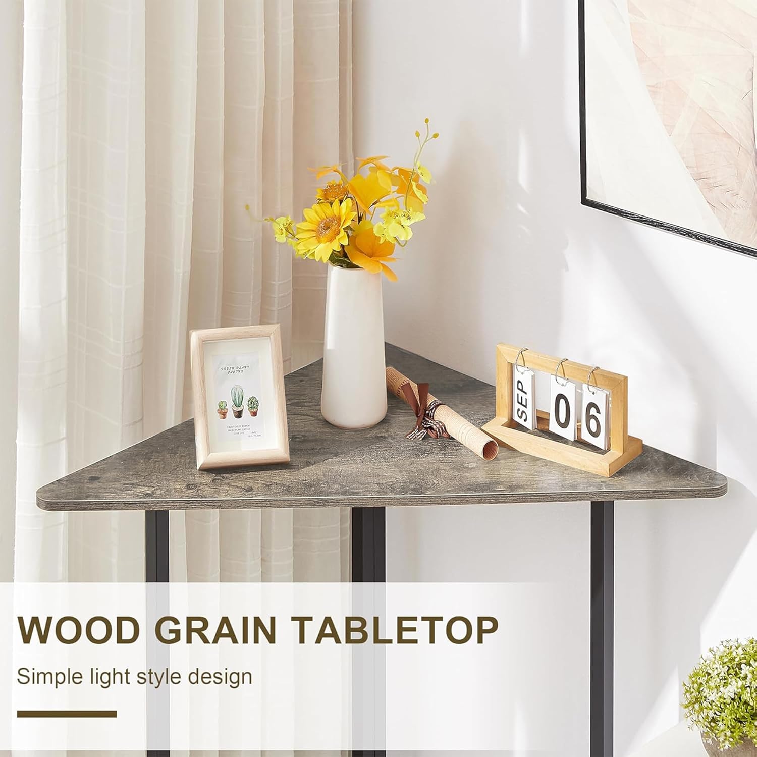 VECELO Corner Shelf, End Side Tables, Triangle Shelves with Metal Frame for Small Space