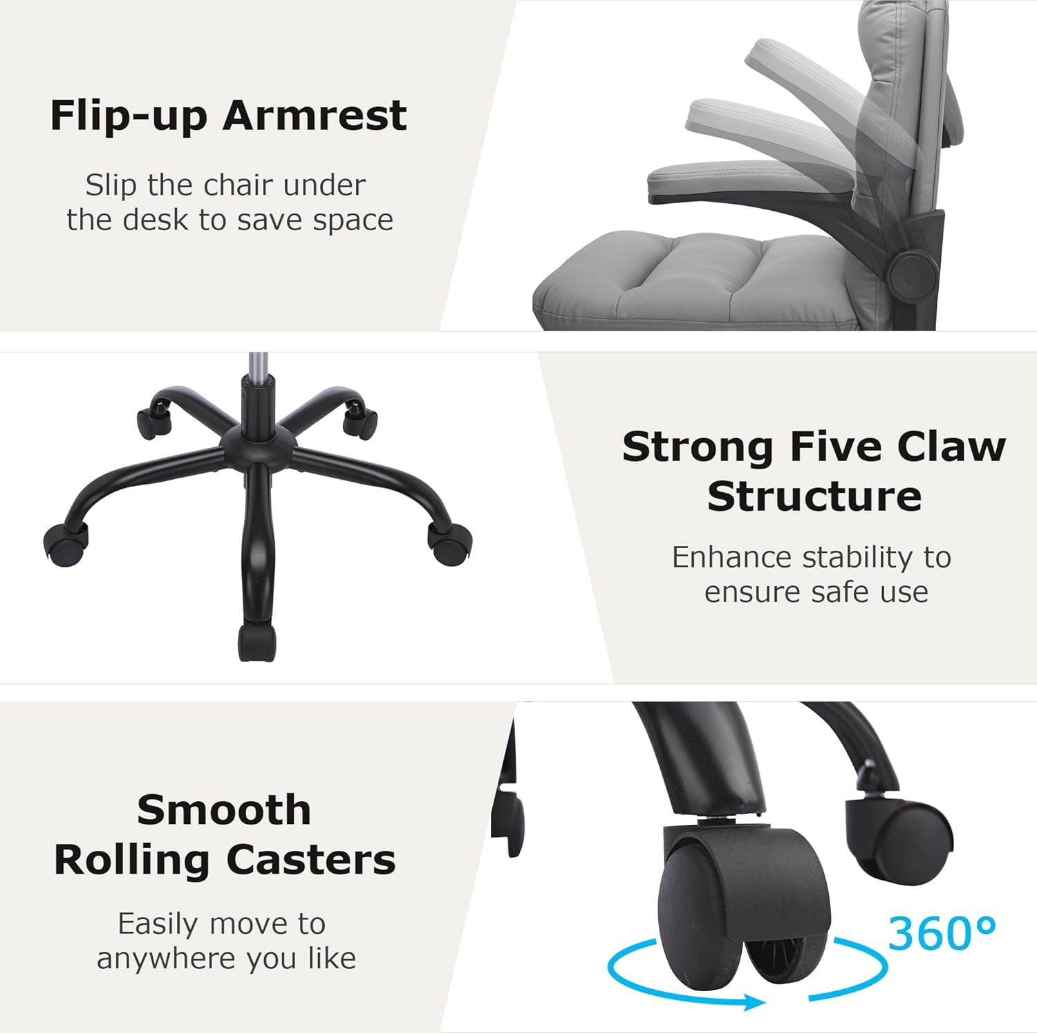 VECELO Ergonomic Swivel Office Desk Chair with Flip-up Armrest and Adjustable Height Lumbar Support