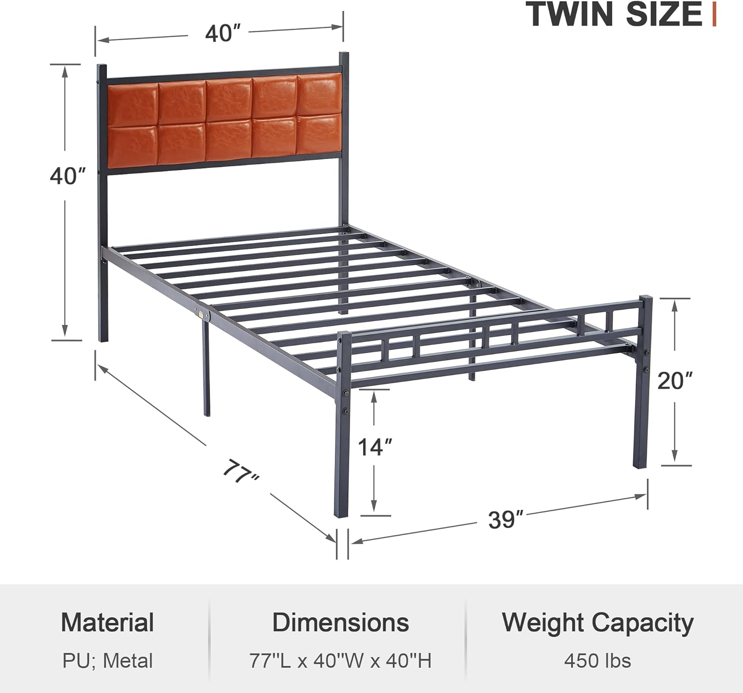 VECELO Bed Frame with PU Upholstered Headboard Metal Slats Support, No Box Spring Needed - VECELO