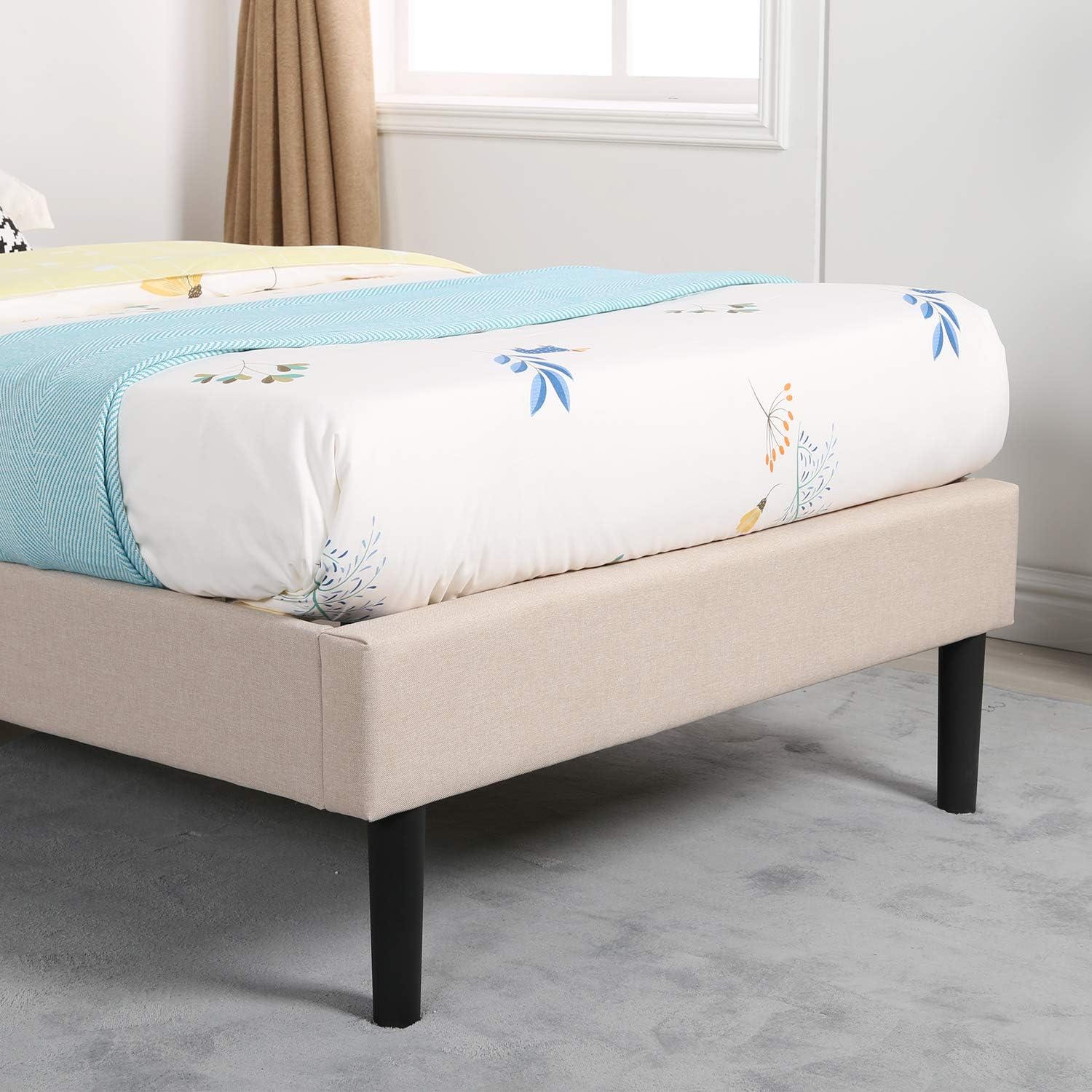 VECELO Premium Upholstered Platform Bed Diamond Stitched Panel Headboard