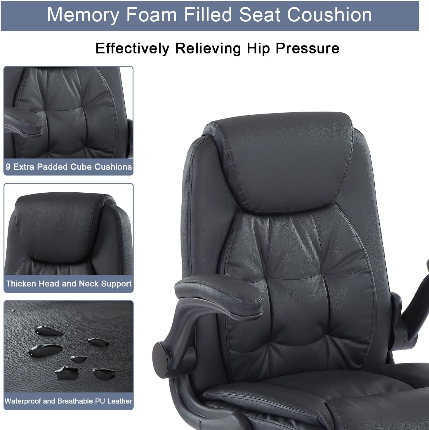 VECELO Executive High-Back PU Leather Computer Desk Chairs