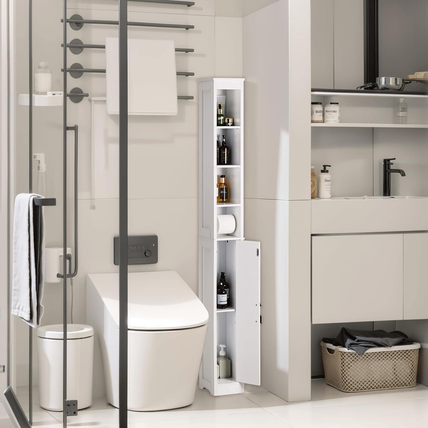 VECELO Bathroom Tall Cabinet with Adjustable Shelves - VECELO