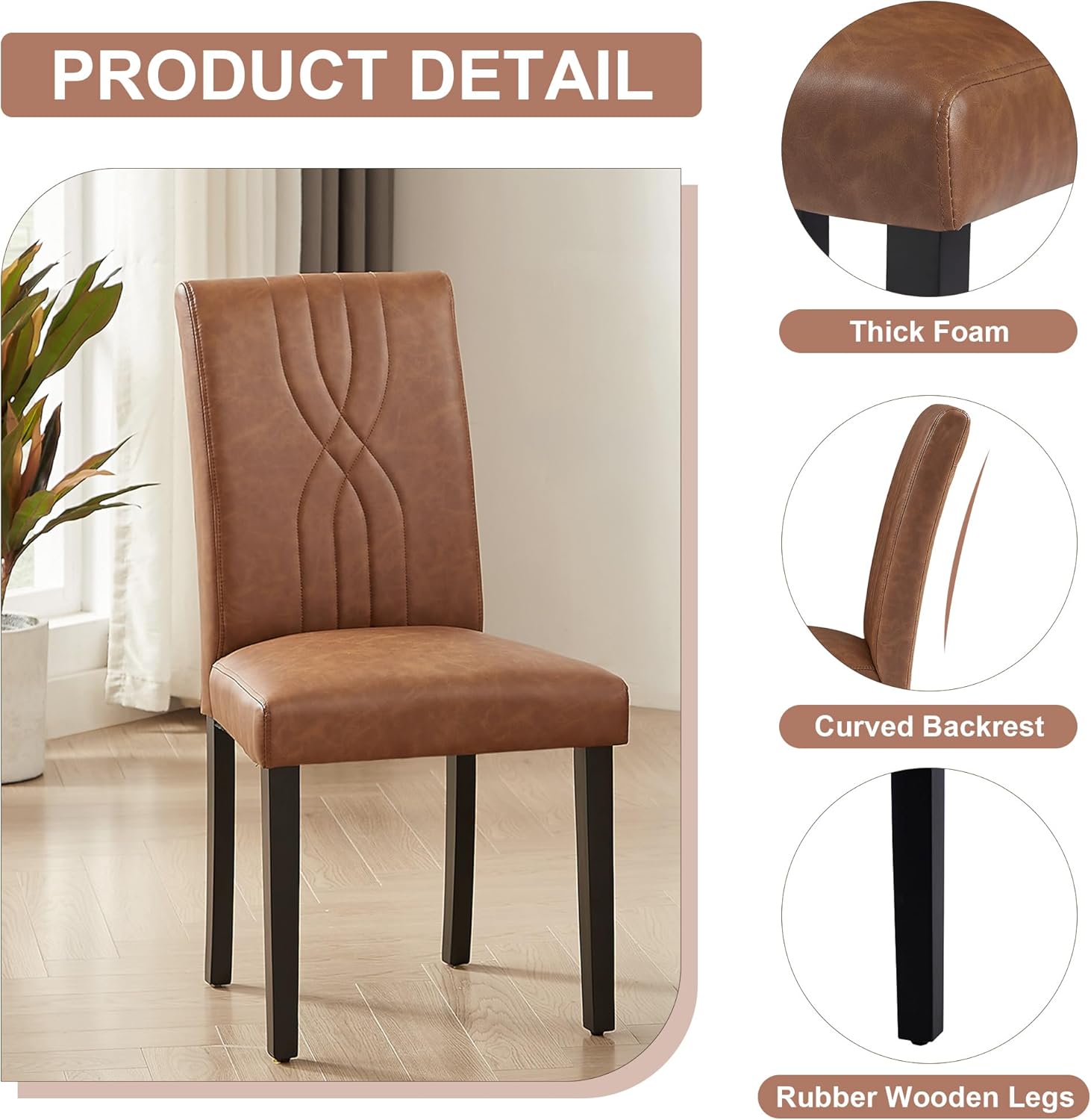 VECELO Upholstered Dining Chairs Set of 2 Modern Fabric and Solid Wood Legs & High Back