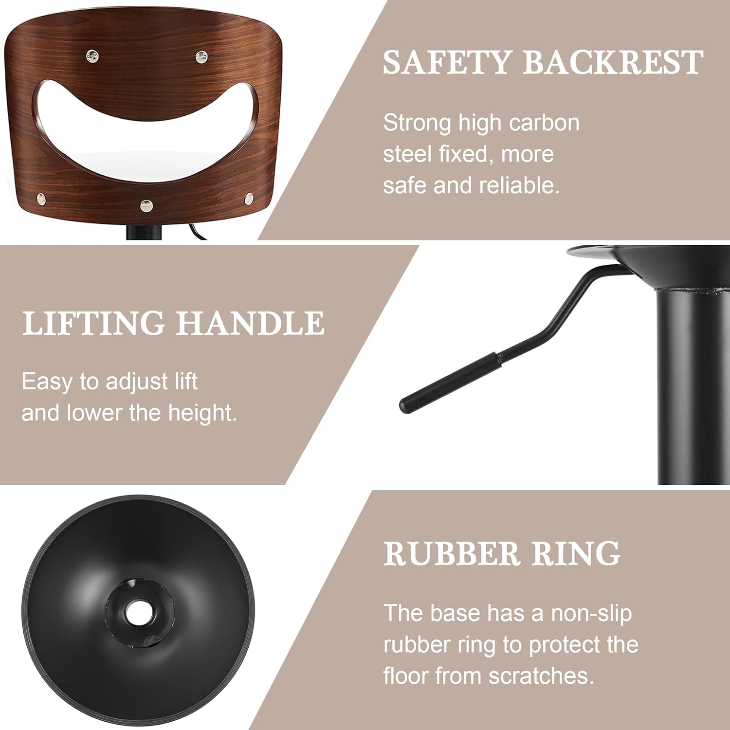 VECELO Bar Stool Set of 2,Counter Height Stools with Bentwood Back - VECELO