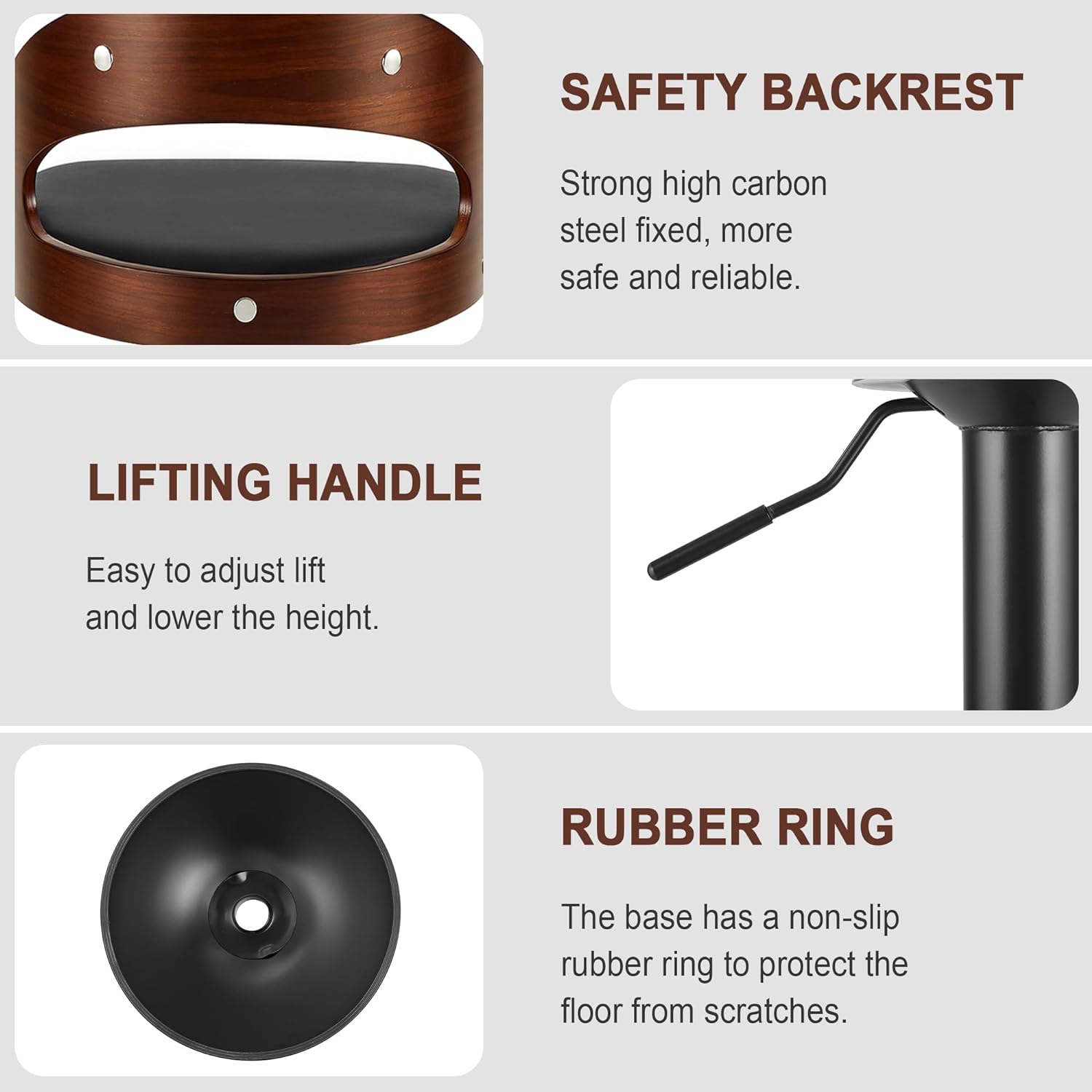 VECELO Bar Stool Set of 2, Counter Height Stools with Bentwood Back - VECELO