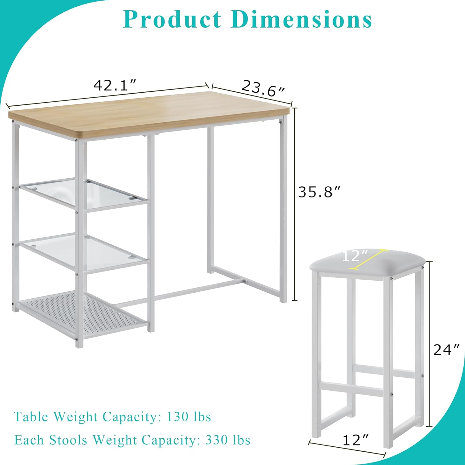 VECELO Small Bar Table and Chairs Set for 2
