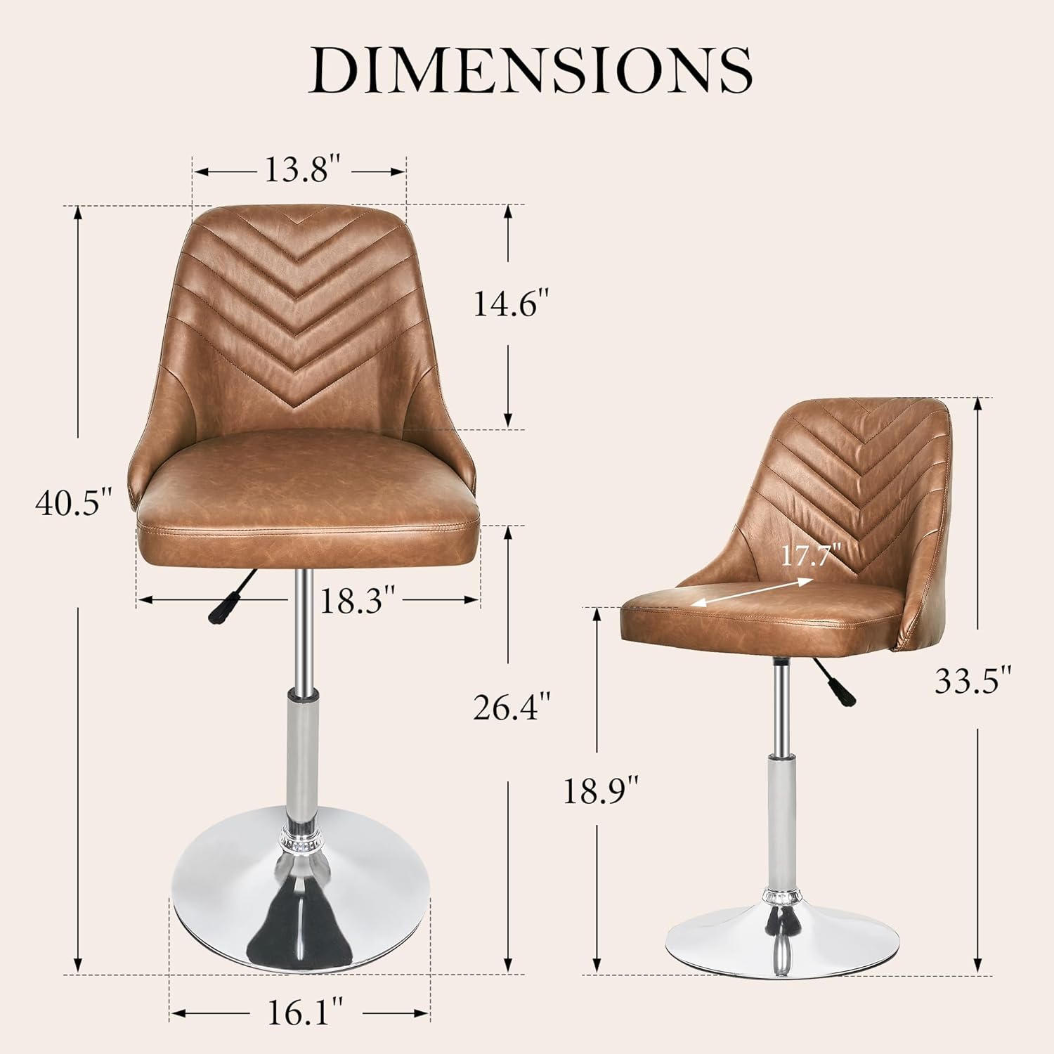 VECELO Bar Stool, Adjustable Barstools with Backrest
