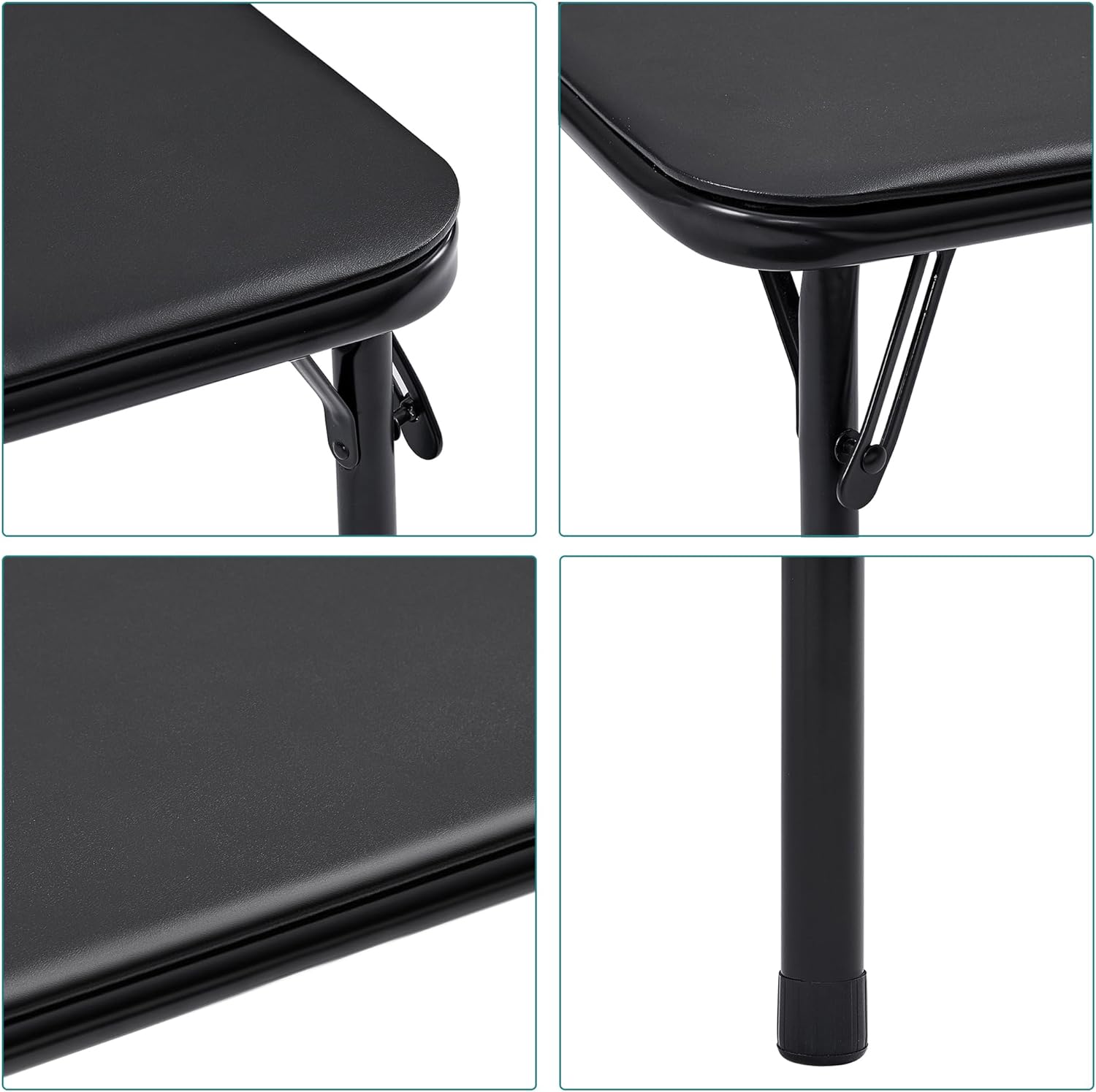 VECELO Portable Folding Card Table Square and Chair Sets with Collapsible Legs & Vinyl Upholstery (5 PCS)