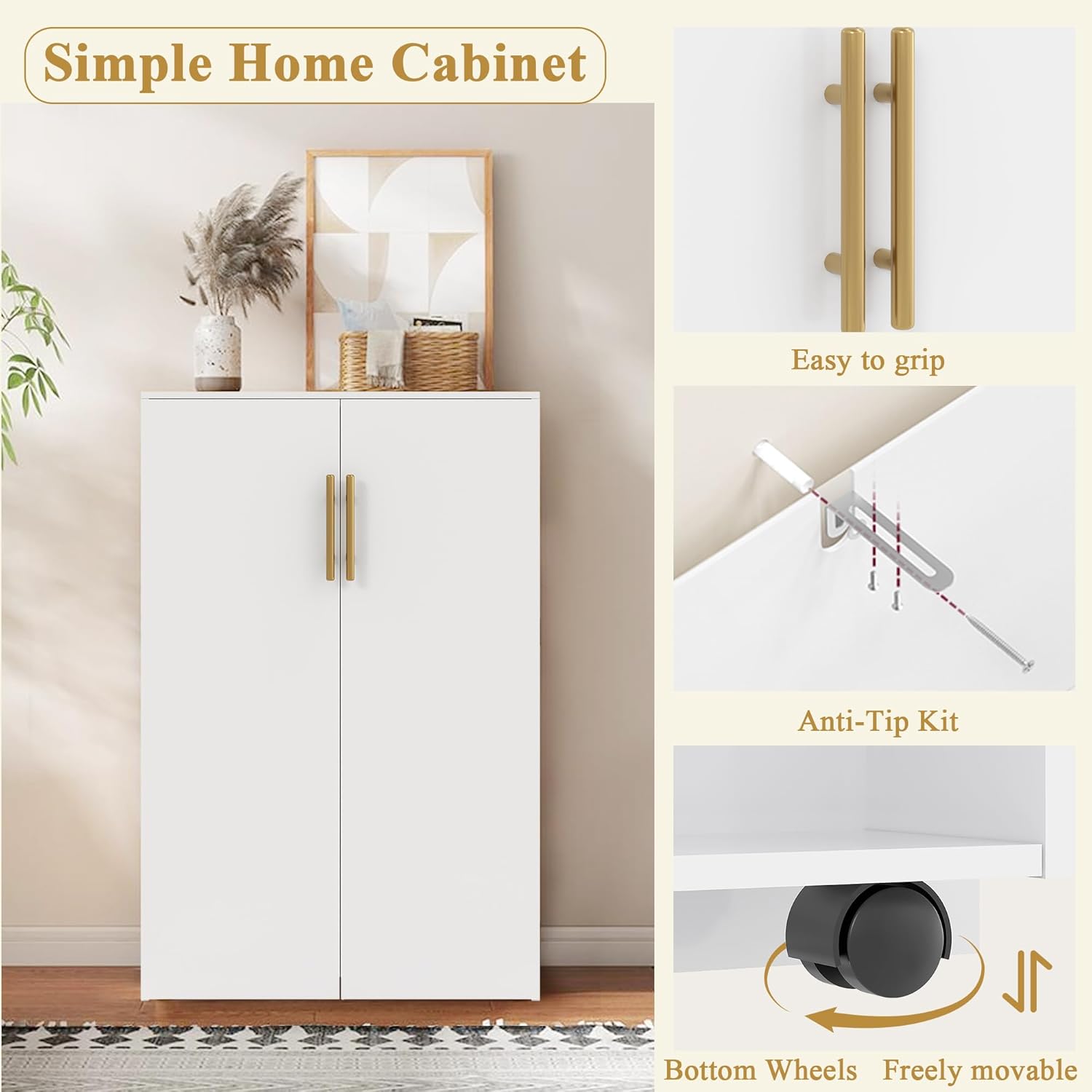 VECELO 35.5” Small Kitchen Pantry Storage Cabinet with 2 Doors and Adjustable Shelves - VECELO