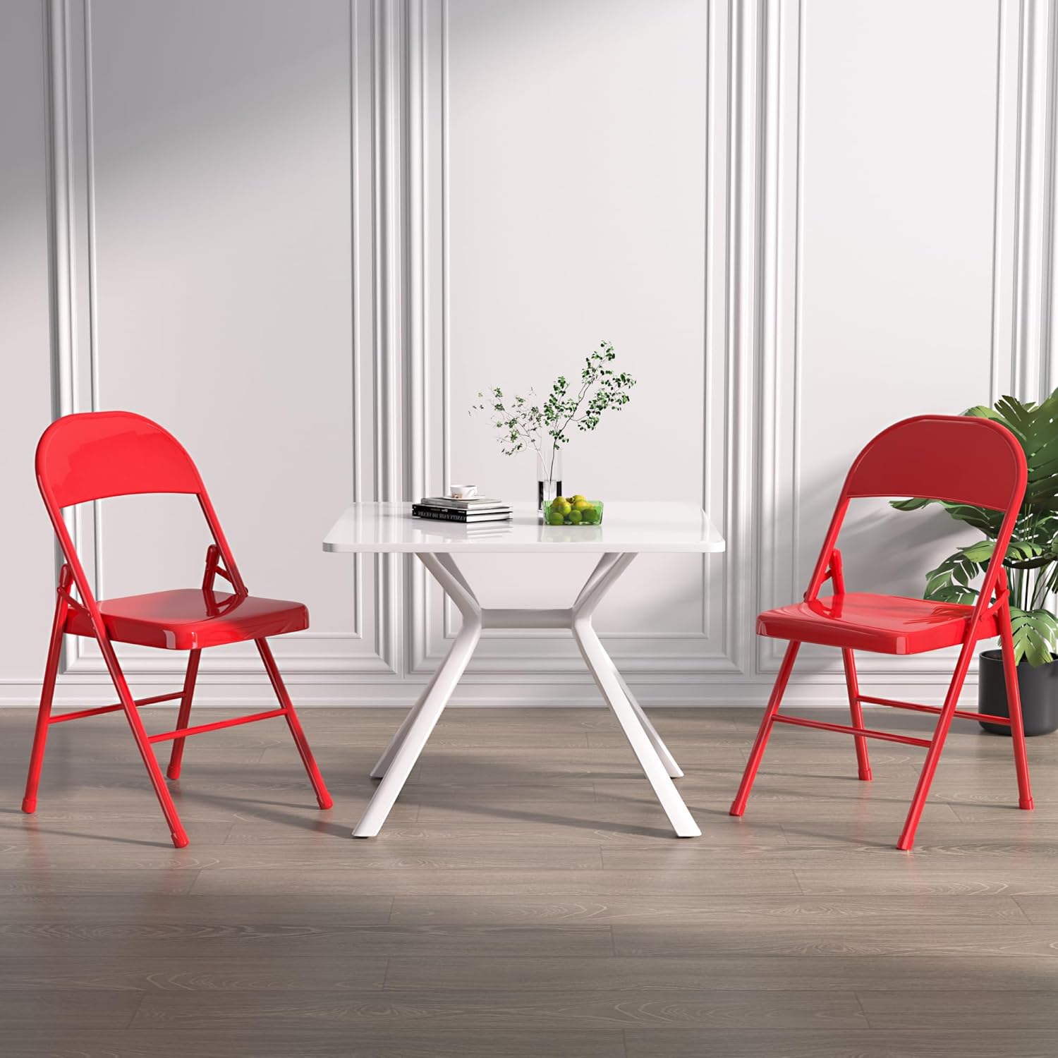 VECELO Metal Frame Steel Folding Mounted Chairs with Triple Braced & Double Hinged Back Set of 4