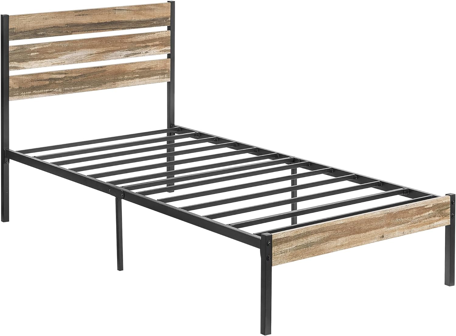 VECELO Platform Bed Frame with Rustic Vintage Wood Headboard/Strong Metal Slats Support