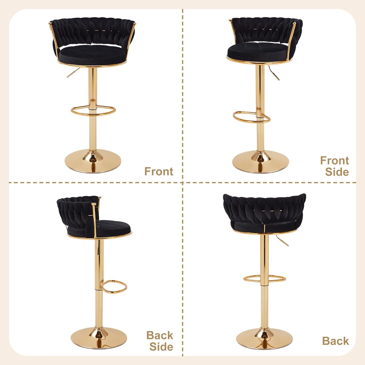 VECELO Bar Stools Set of 2, Adjustable Barstools Counter Height Stools with Back and Arm - VECELO