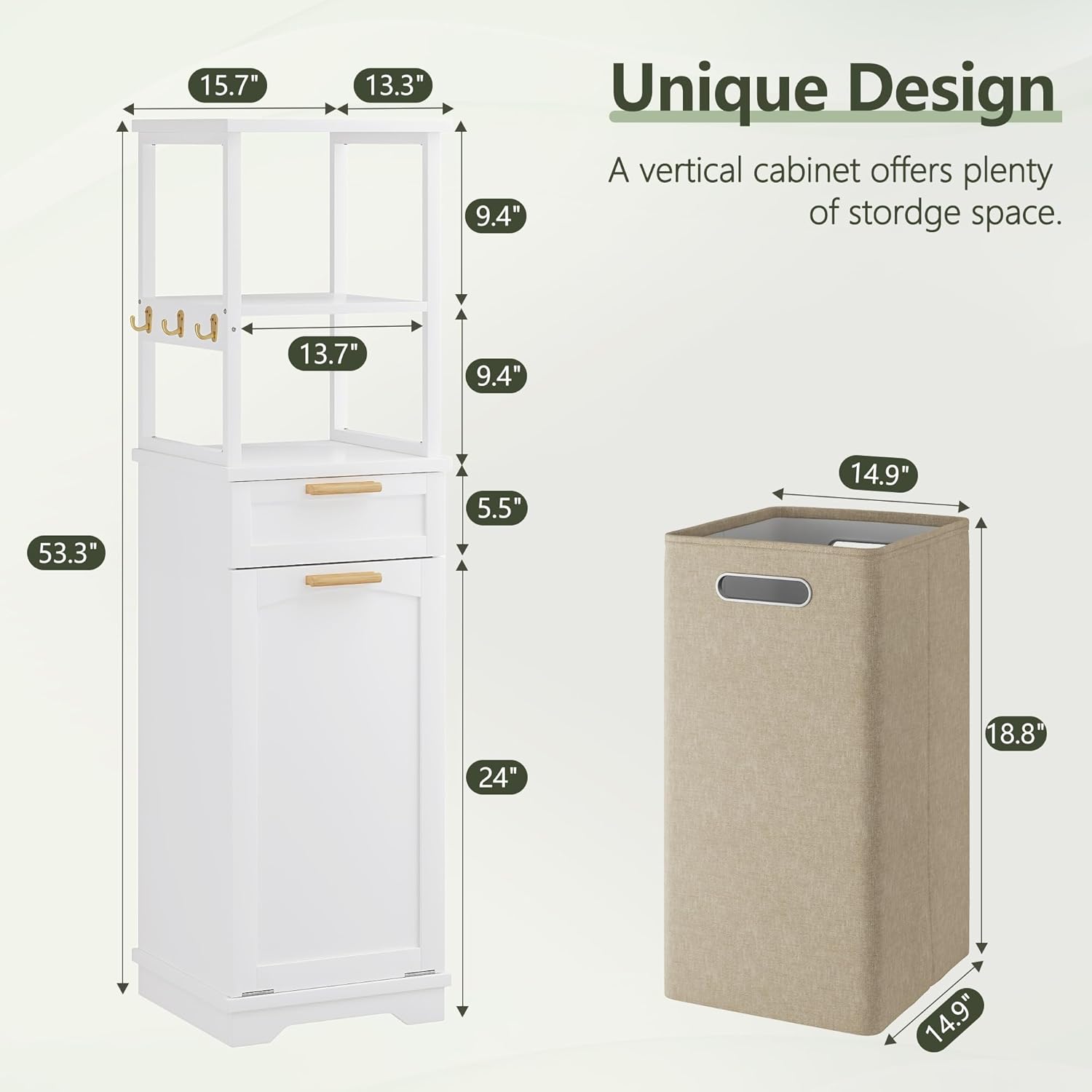 VECELO 53" Tilt Out Laundry Hamper