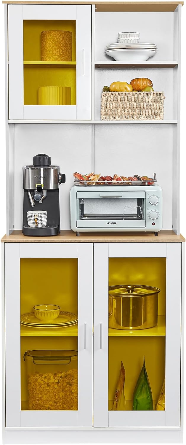 VECELO 72'' Floor Kitchen Pantry Cabinet Free Standing Buffet Hutch - VECELO