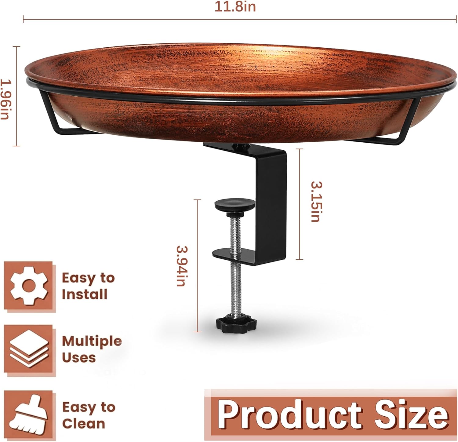 VECELO Deck Mounted Metal Bird Bath for Outside