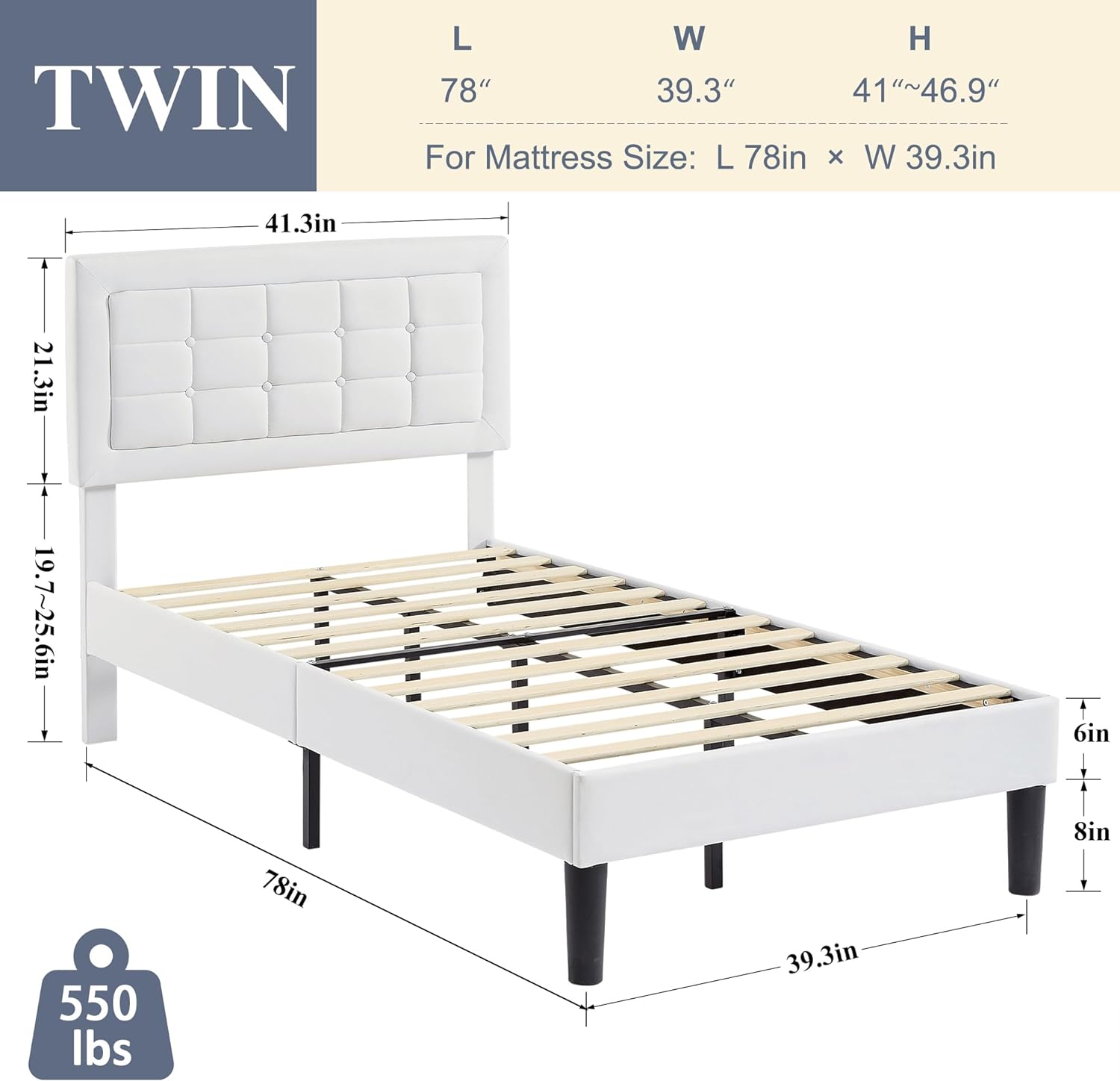 VECELO Upholstered Platform Bed Frame with Height Adjustable Headboard