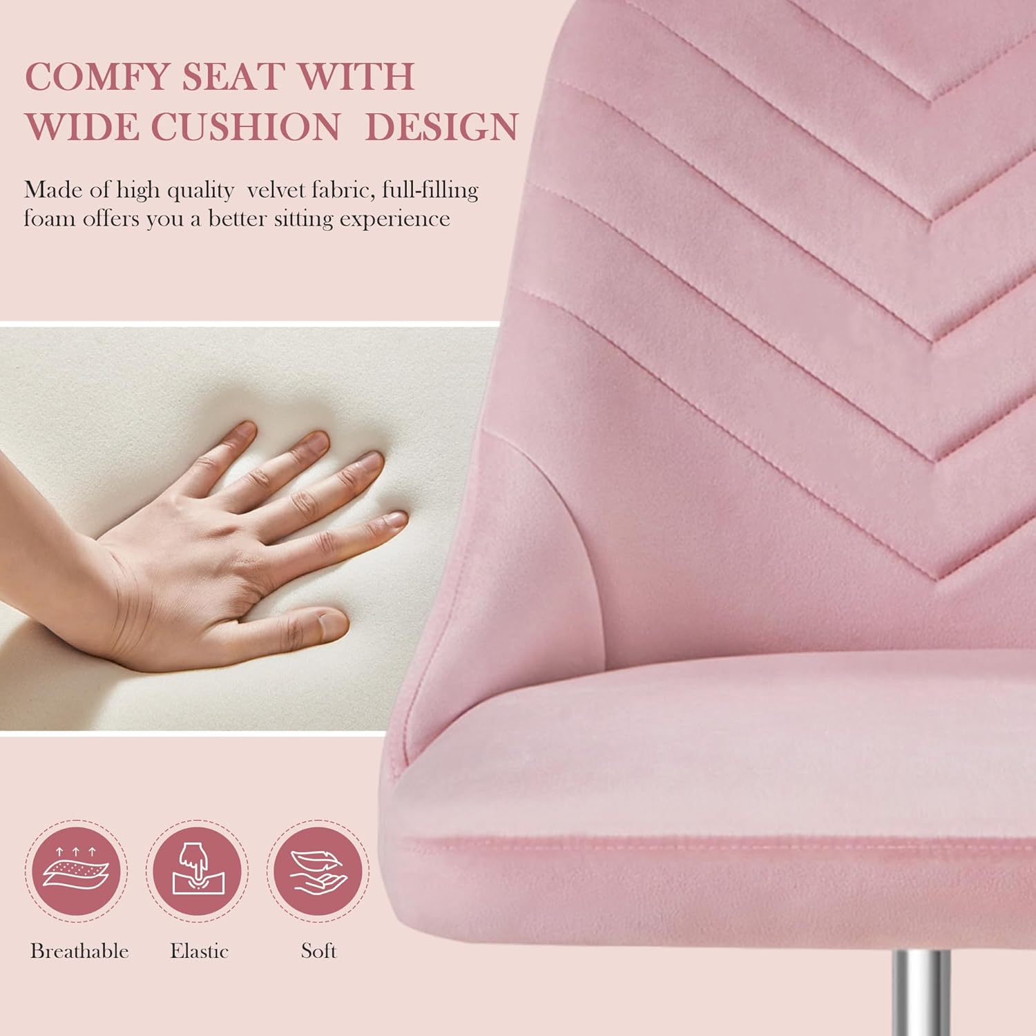 VECELO Velvet Vanity Desk Chair with Height-Adjustable