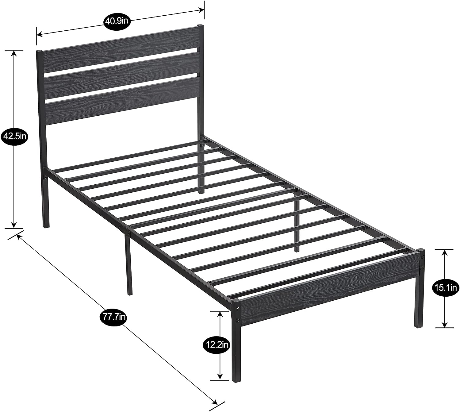 VECELO Platform Bed Frame with Rustic Vintage Wood Headboard/Strong Metal Slats Support