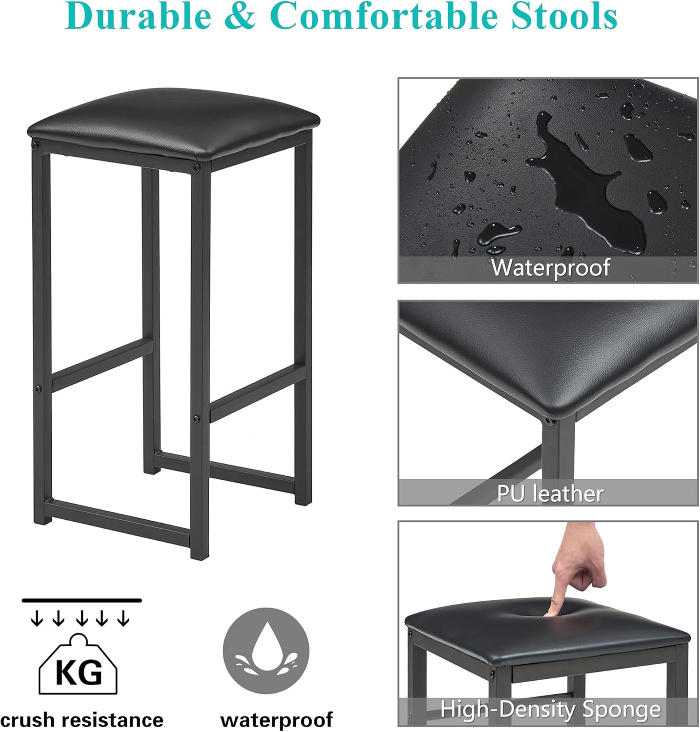 VECELO Small Bar Table and Chairs Set for 2