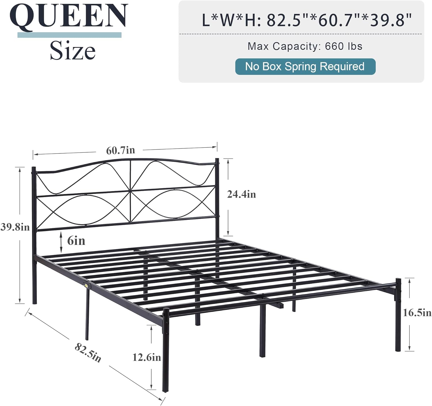VECELO Bed Frame, Metal Bed Platform with Headboard - VECELO