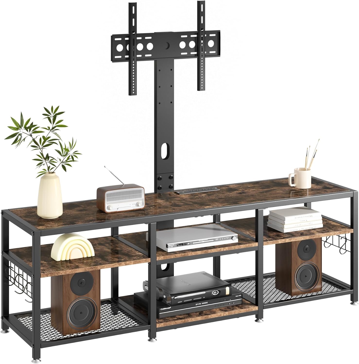 VECELO TV Stand with Mount and Power Outlets