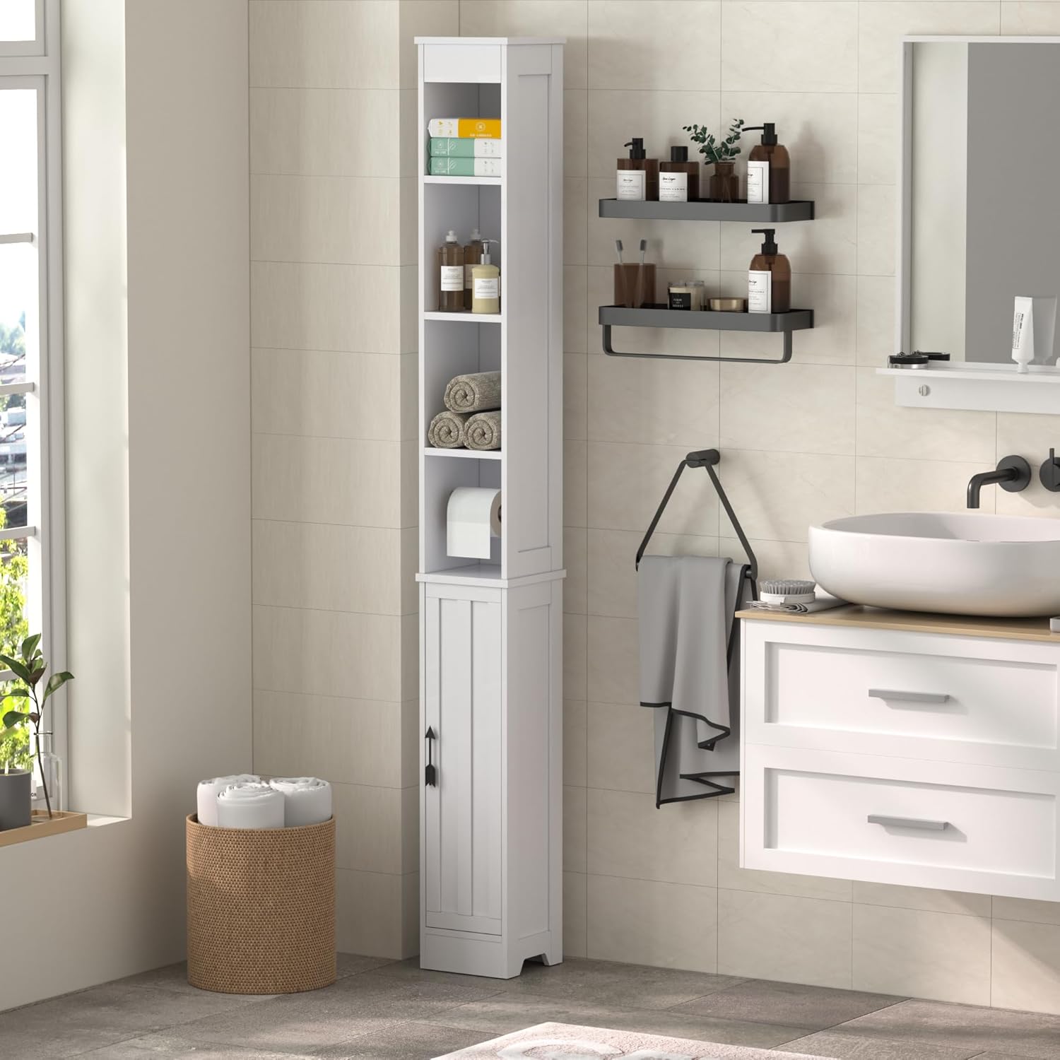 VECELO Bathroom Tall Cabinet with Adjustable Shelves - VECELO
