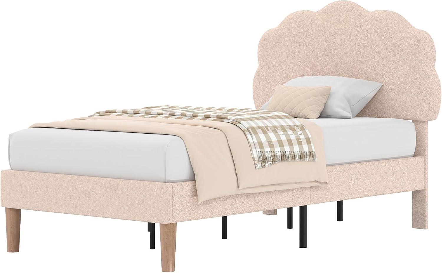 VECELO Twin Size Bed Frame, Upholstered Platform Bedframe with Height Adjustable Plush Fabric Headboard