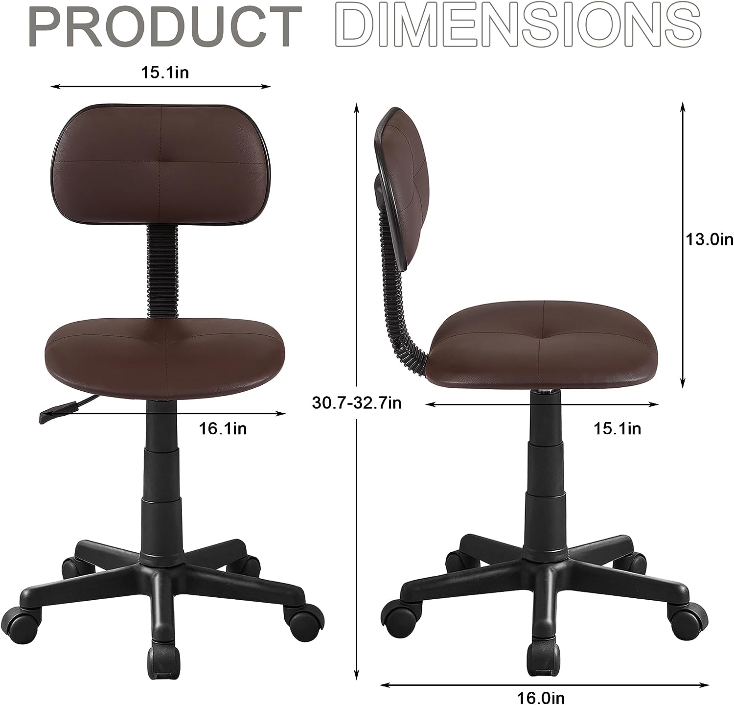 VECELO Armless Home Office Chair Low-Back Height Adjustable Stools - VECELO