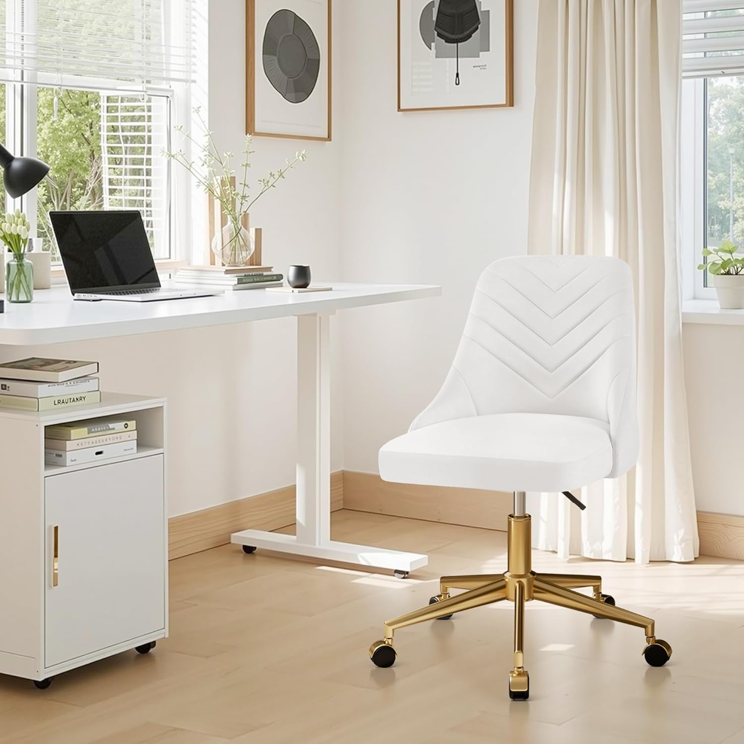 VECELO Velvet Vanity Desk Chair with Height-Adjustable