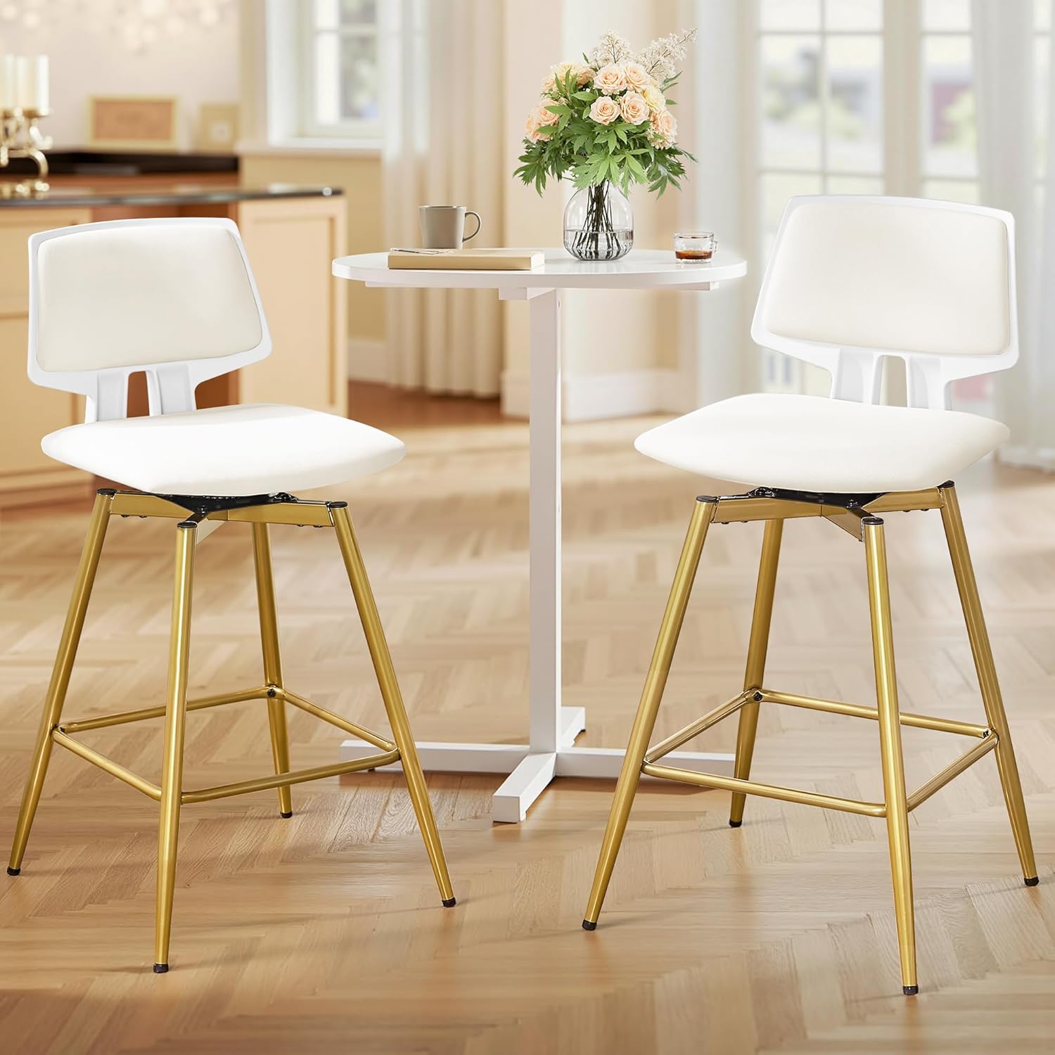 VECELO Swivel Upholstered Bar Stools Set of 2