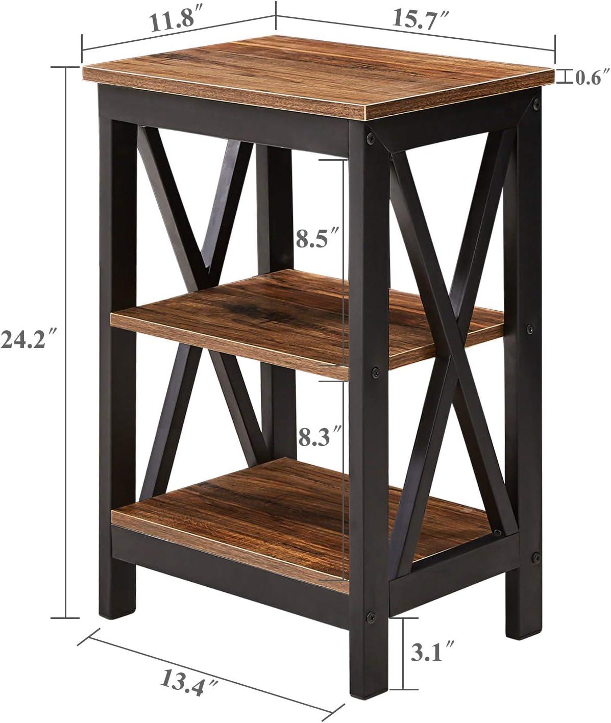 Modern Nightstand/Side End Table with X-Design Frame & 3-Tiers Open Storage Shelf