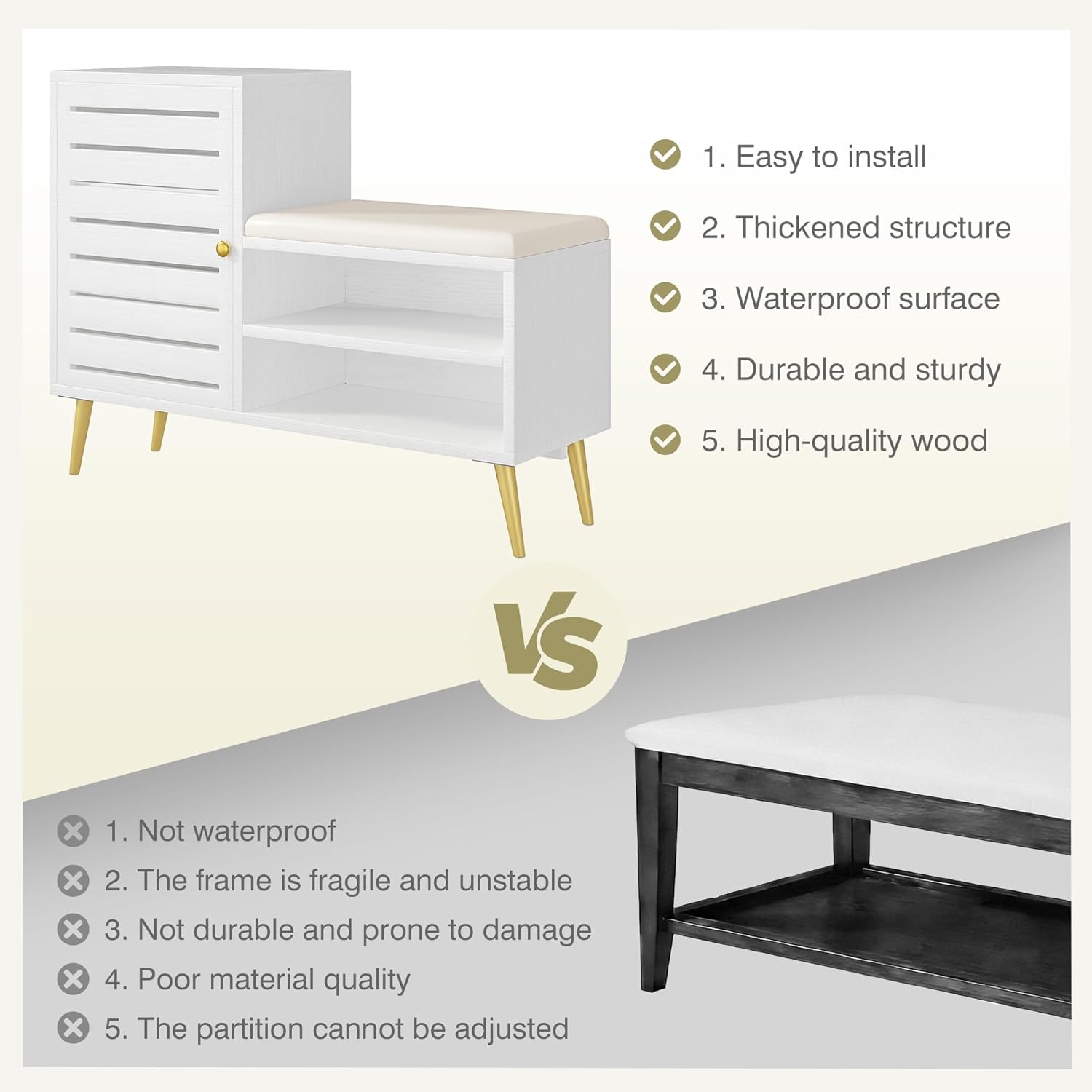 VECELO Shoe Storage Bench with Door&Shelf
