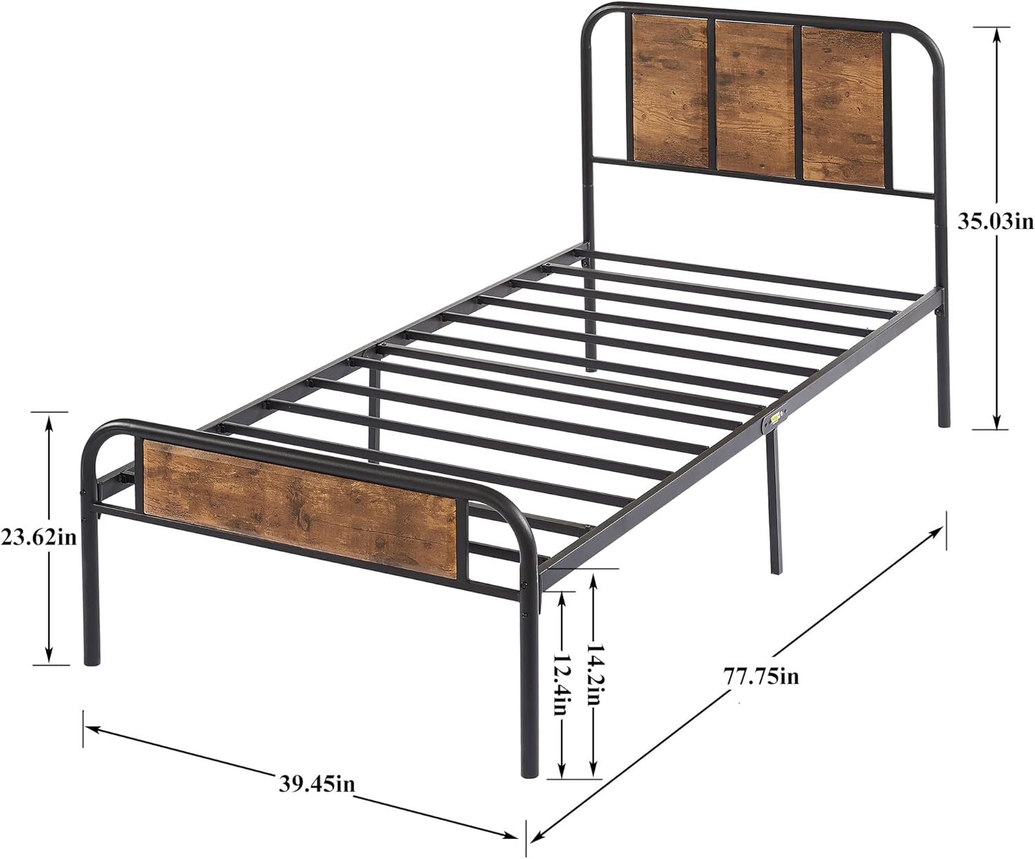 VECELO Bed Frame Metal Platform with Wooden Headboard Footboard Heavy Duty Mattress Foundation - VECELO