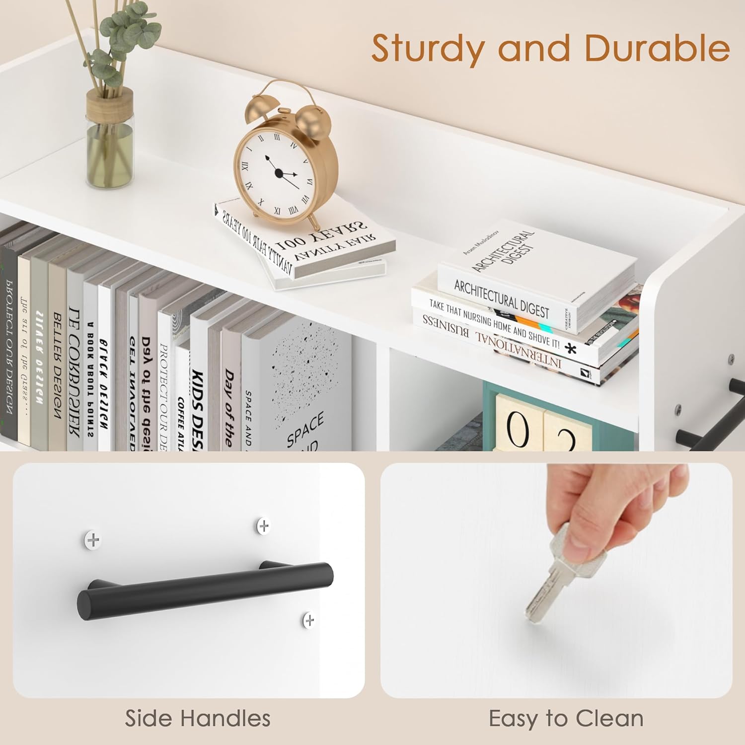 VECELO Book Cart, Library Wood Rolling Book Truck with Lockable Wheels, for Home Office, White - VECELO