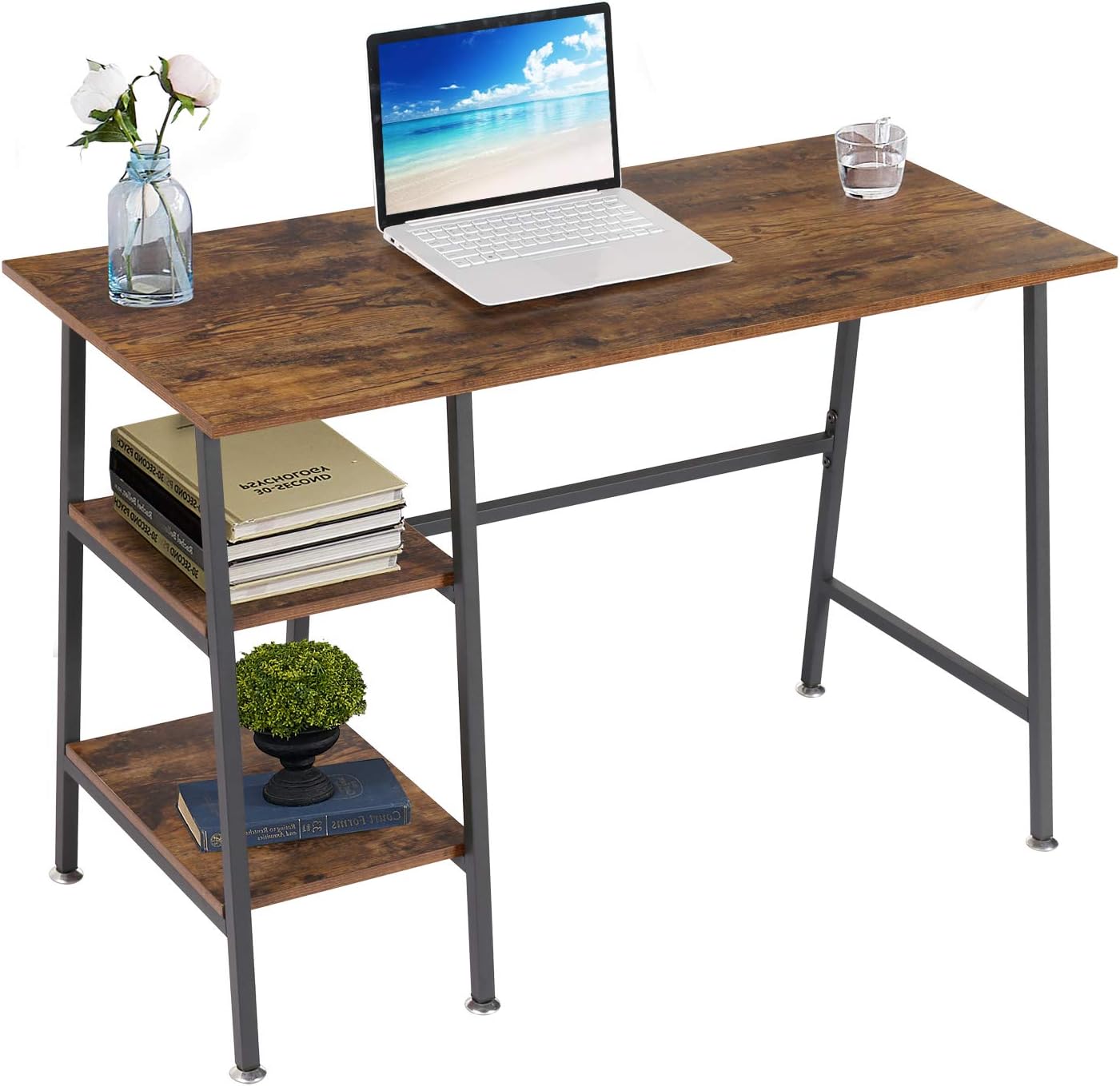 VECELO Computer Writing Desk with 2 Tier Storage Shelves, Modern Simple Student Study Table - VECELO