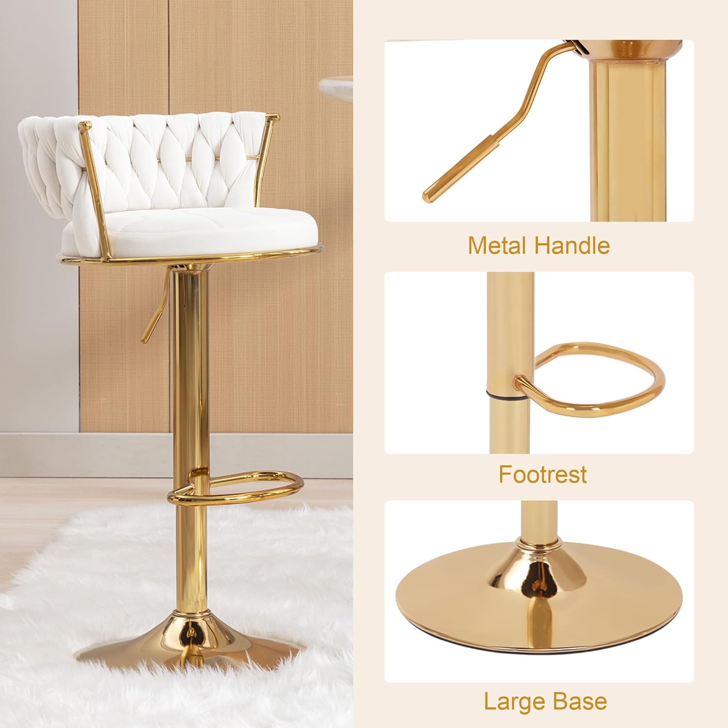 VECELO Bar Stools Set of 2, Adjustable Barstools Counter Height Stools with Back and Arm - VECELO