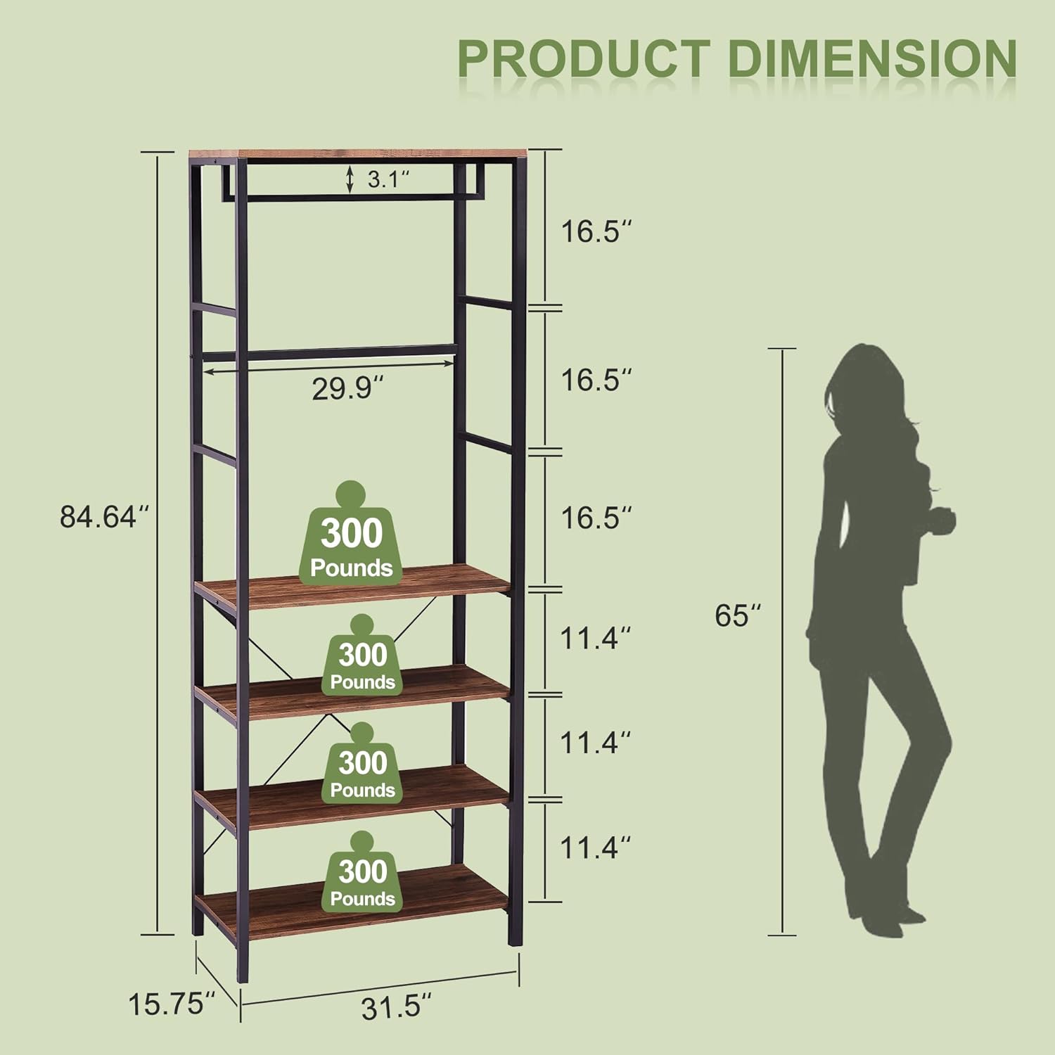 VECELO Coat, Entryway Hall Tree with 4-Tier Shoe Rack and Hanging Rod - VECELO