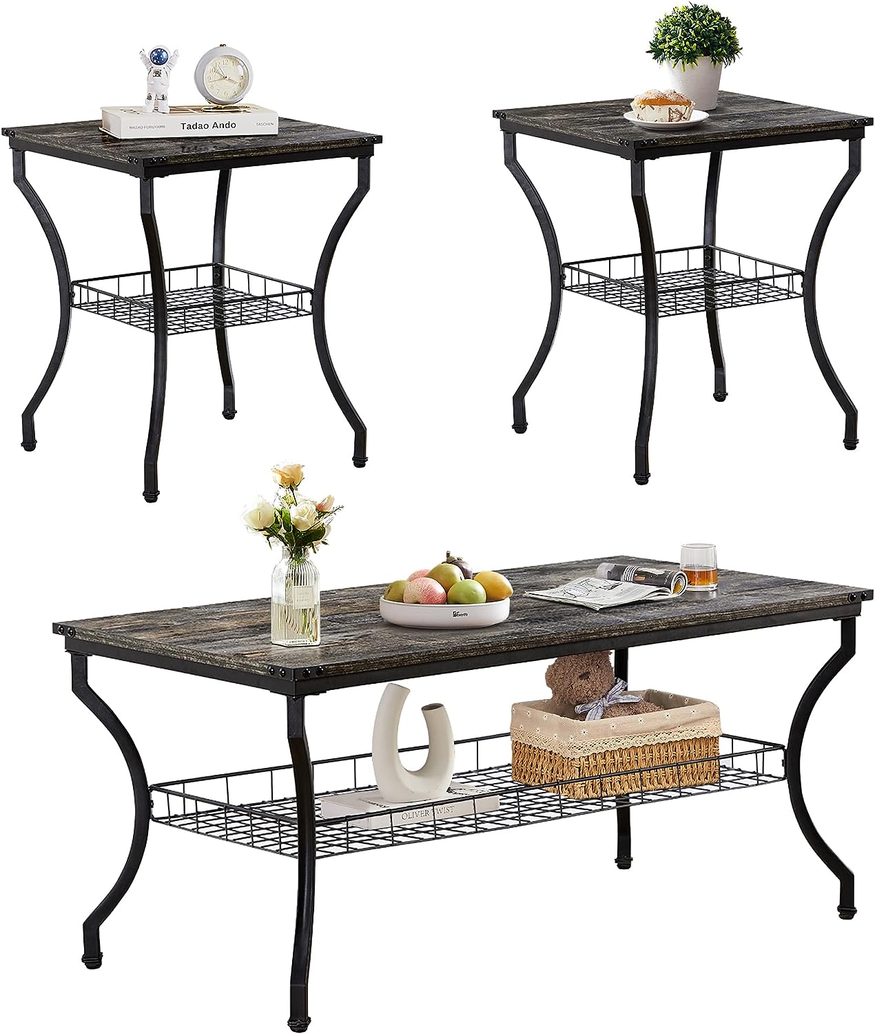 VECELO 3 Pieces Living Room Sets Coffee and End Tables - VECELO