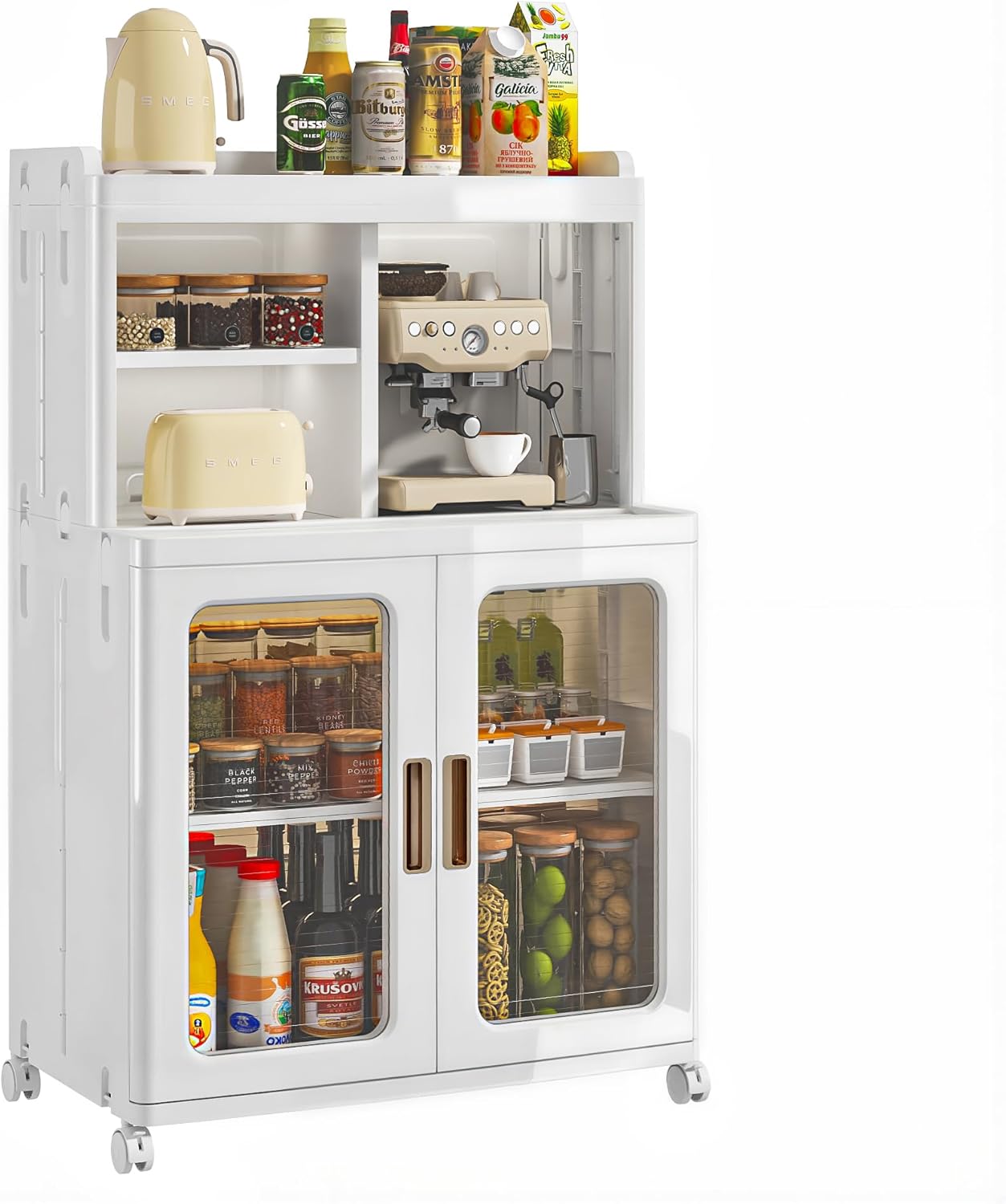 VECELO Foldable Plastic Sideboard Cabinet with Adjustable Shelves